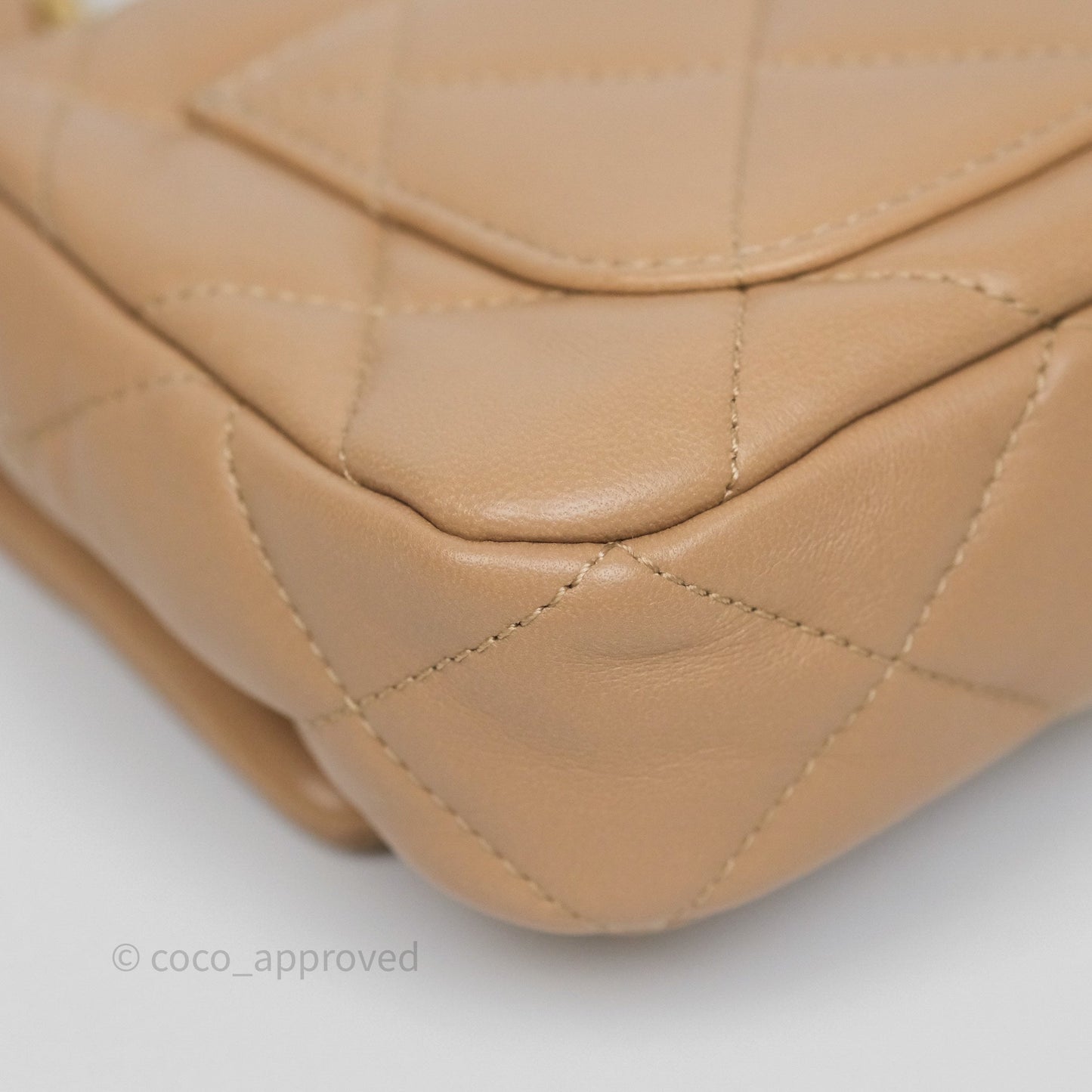 Chanel Mini CC Funky Town Flap Quilted Beige Lambskin Aged Gold Hardware