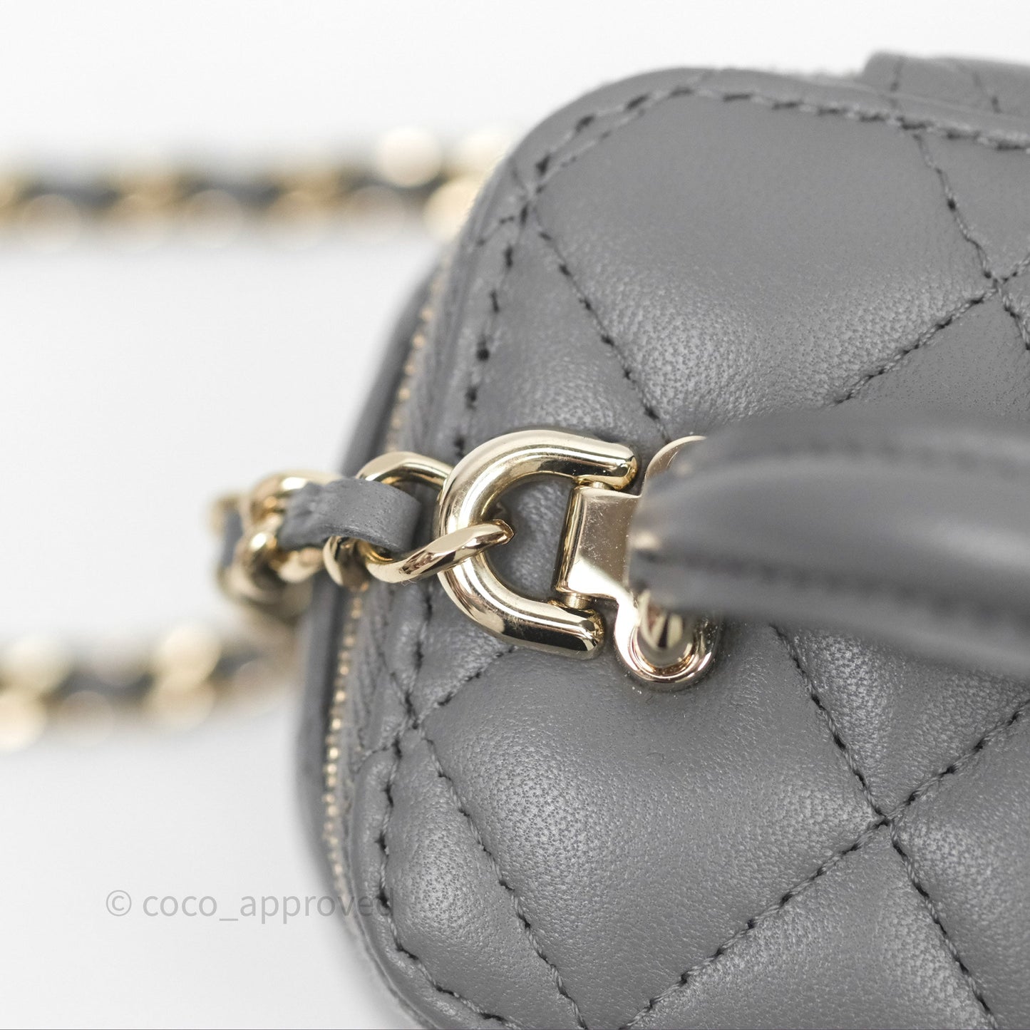 Chanel Mini Top Handle Vanity With Chain Grey Lambskin Gold Hardware