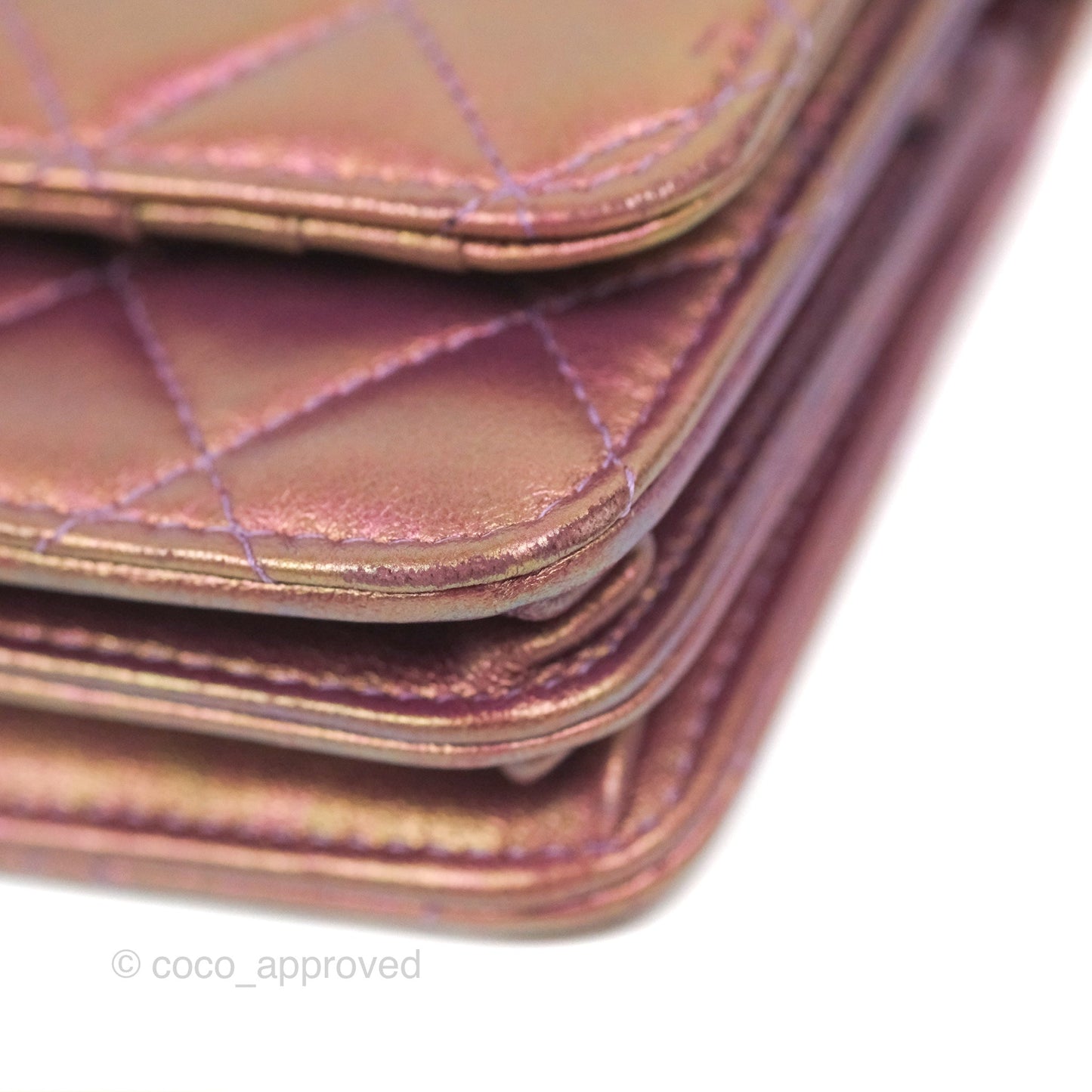 Chanel Quilted Mini Wallet on Chain WOC Iridescent Purple Gold Hardware