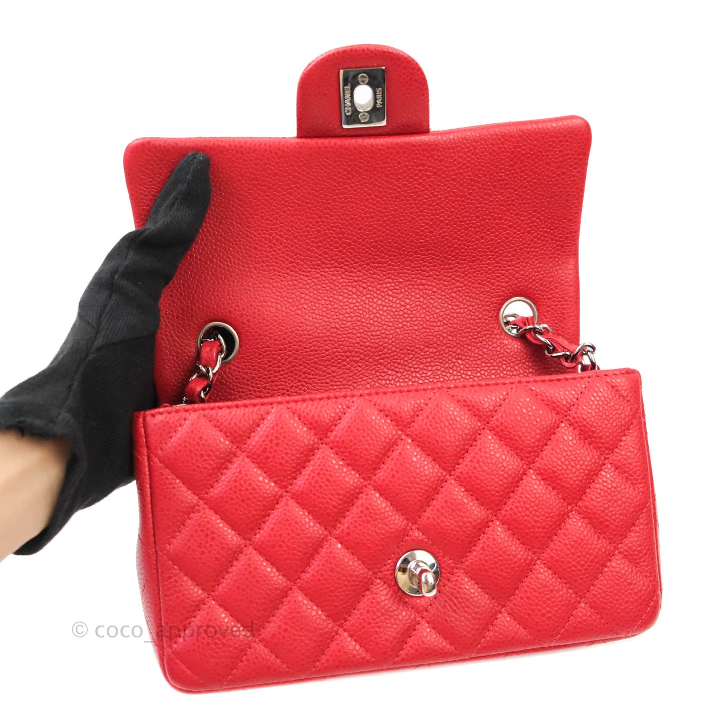 Chanel Classic Quilted Mini Rectangular Flap Red Caviar Silver Hardware