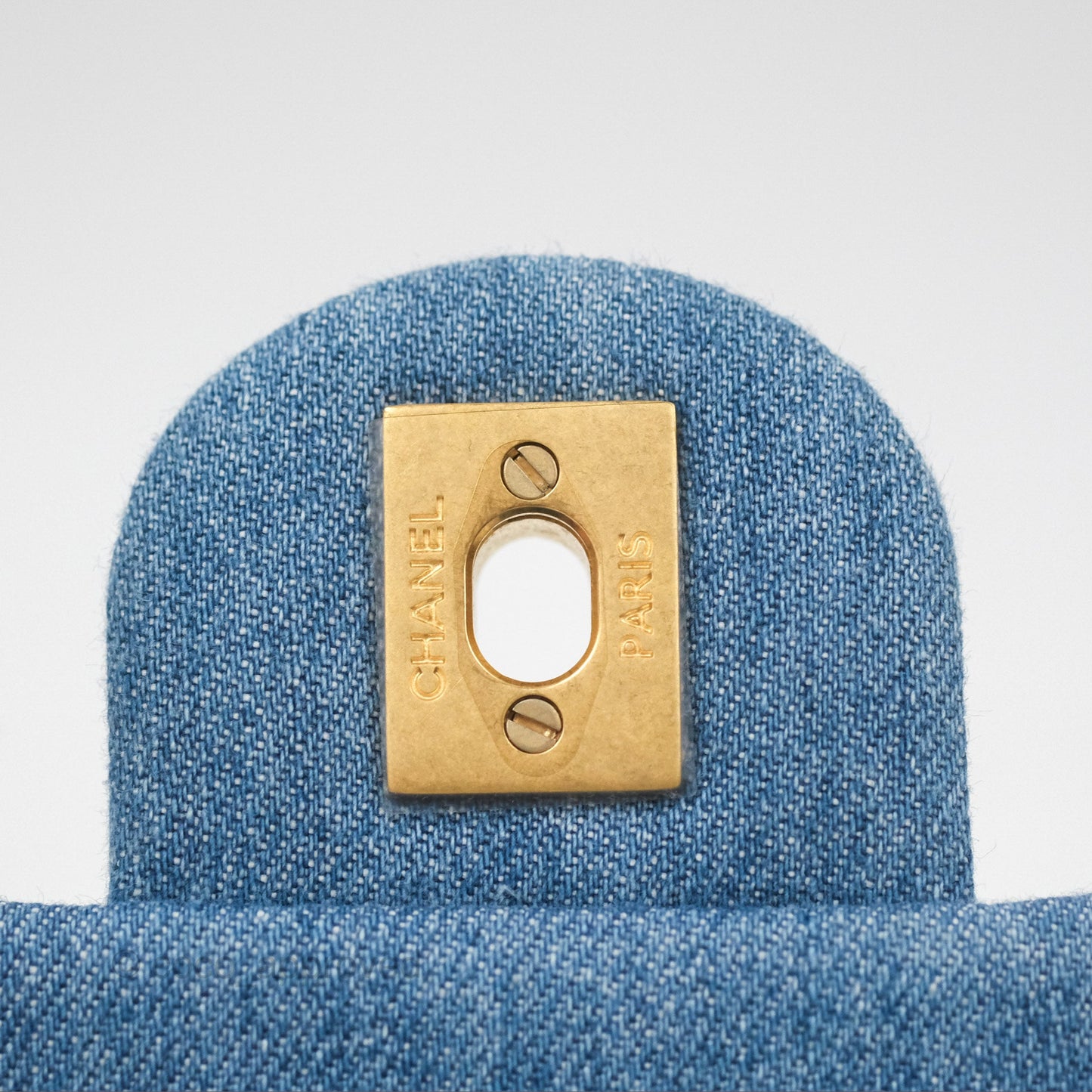 Chanel Mini Square Pearl Crush Quilted Denim Aged Gold Hardware