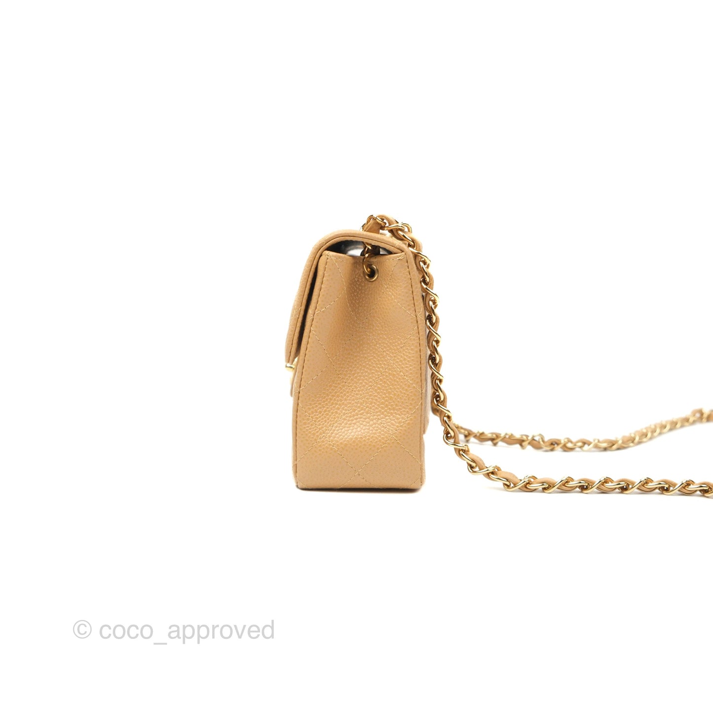 Chanel Quilted Vintage Mini Square Flap Beige Caviar 24K Gold Hardware