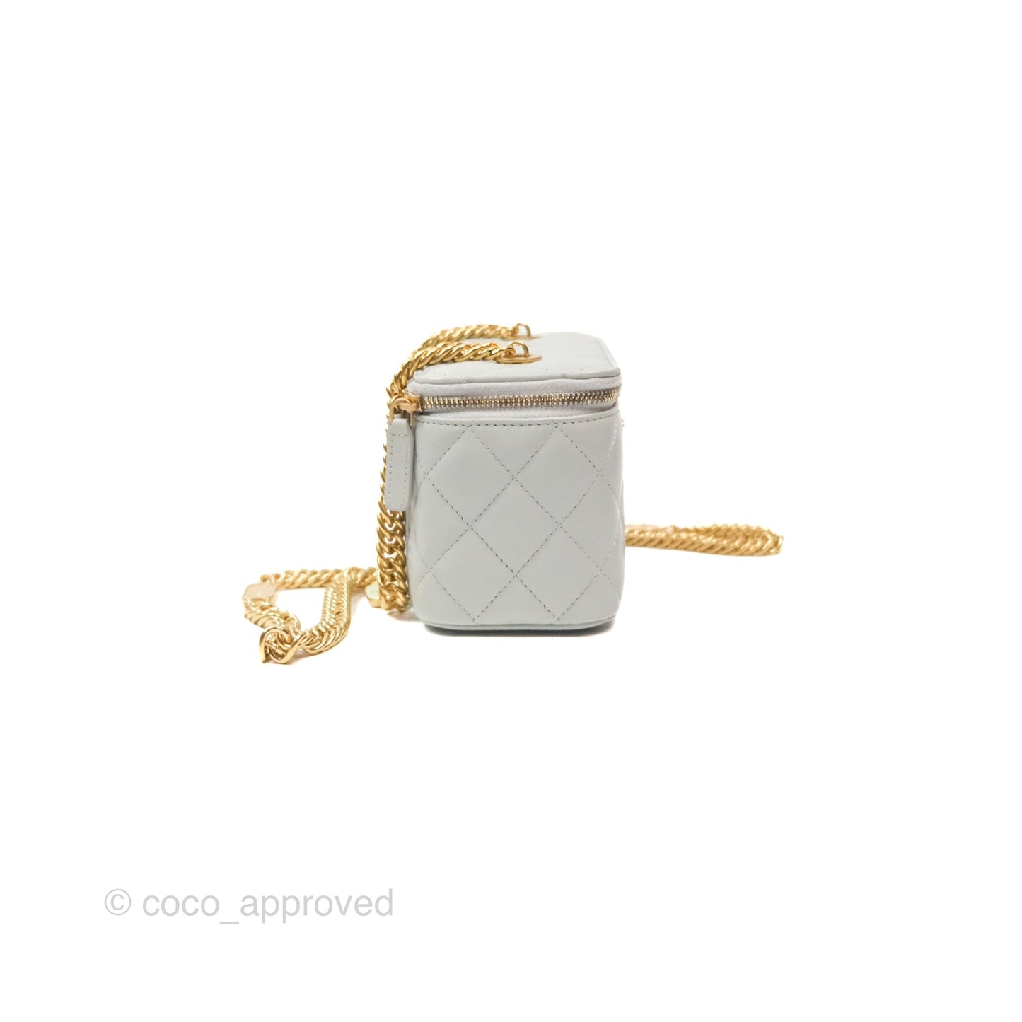 Chanel Quilted Vanity Rectangular with Chain Grey Blue Lambskin Gold Hardware