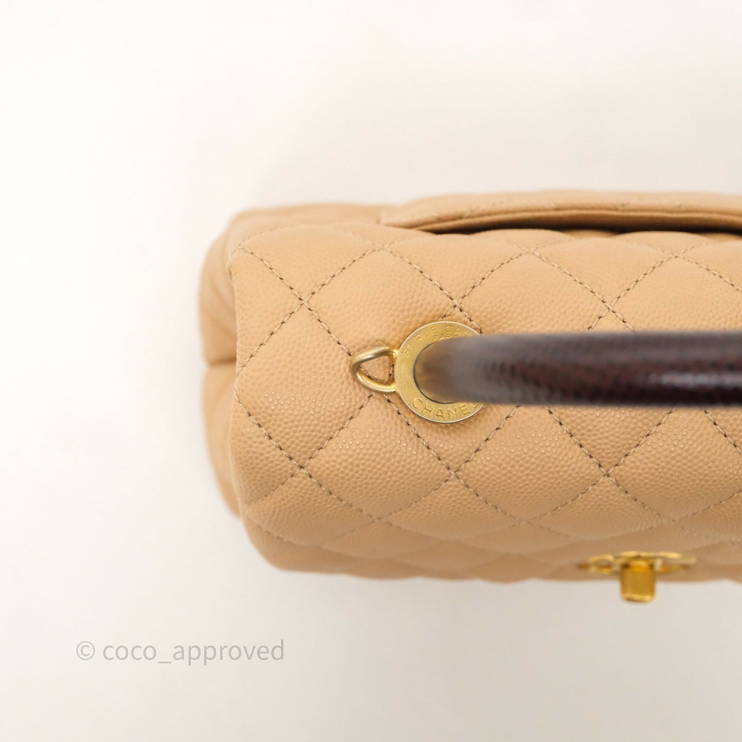 Chanel Small Coco Handle Quilted Beige Caviar Gold Hardware Lizard Handle