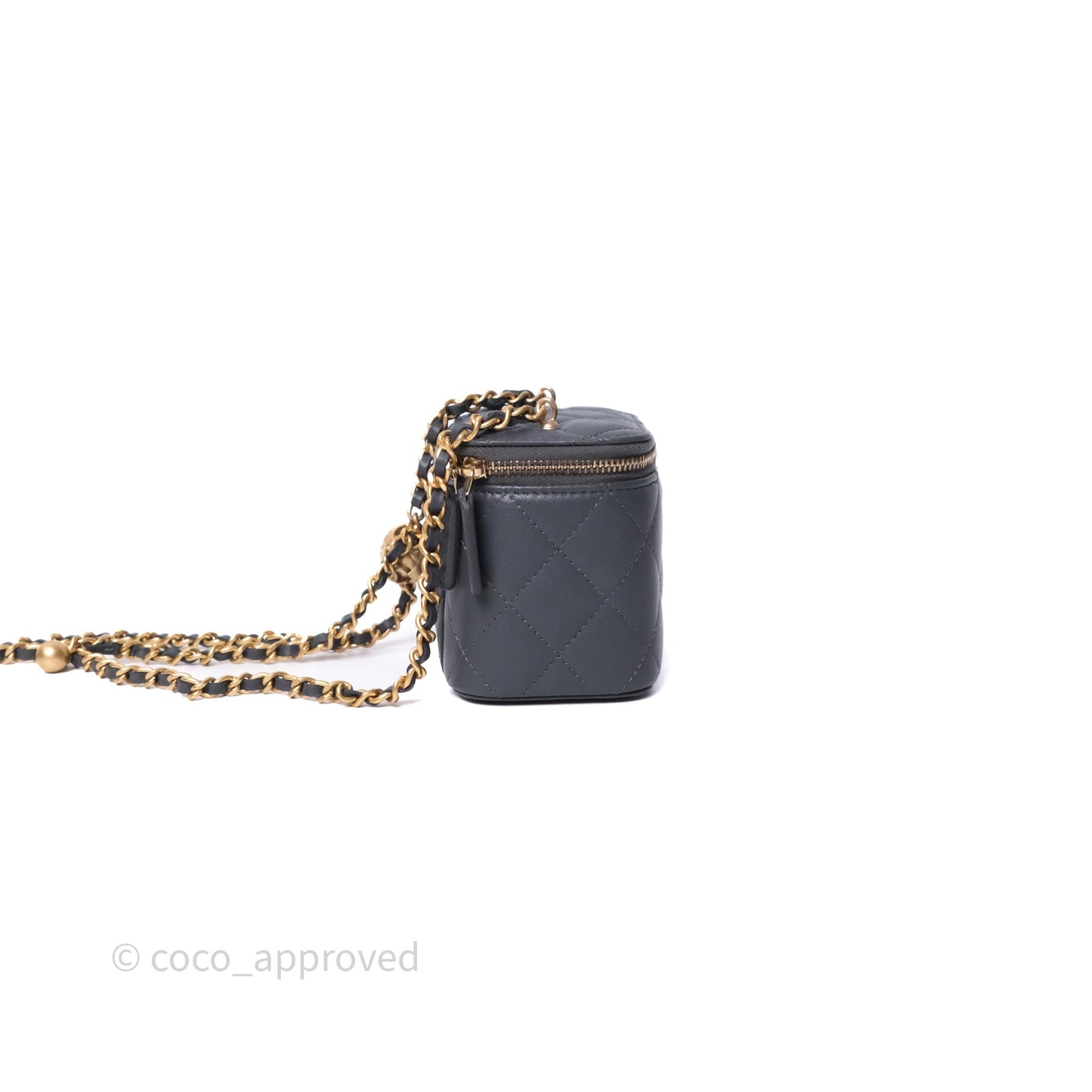 Chanel Mini Vanity Pearl Crush With Chain Dark Grey Lambskin Aged Gold Hardware