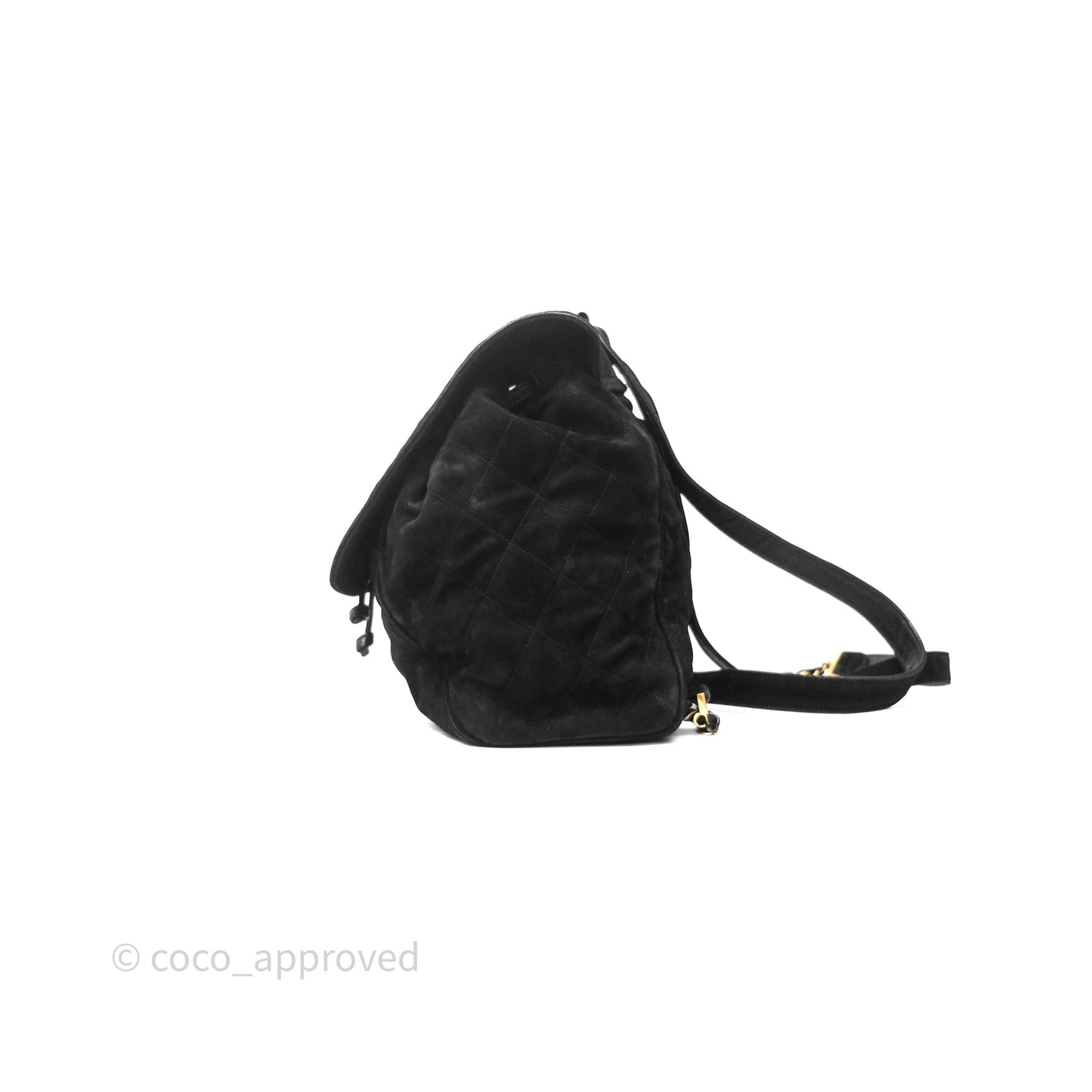 Chanel Vintage Quilted Suede CC Backpack Black Gold Hardware
