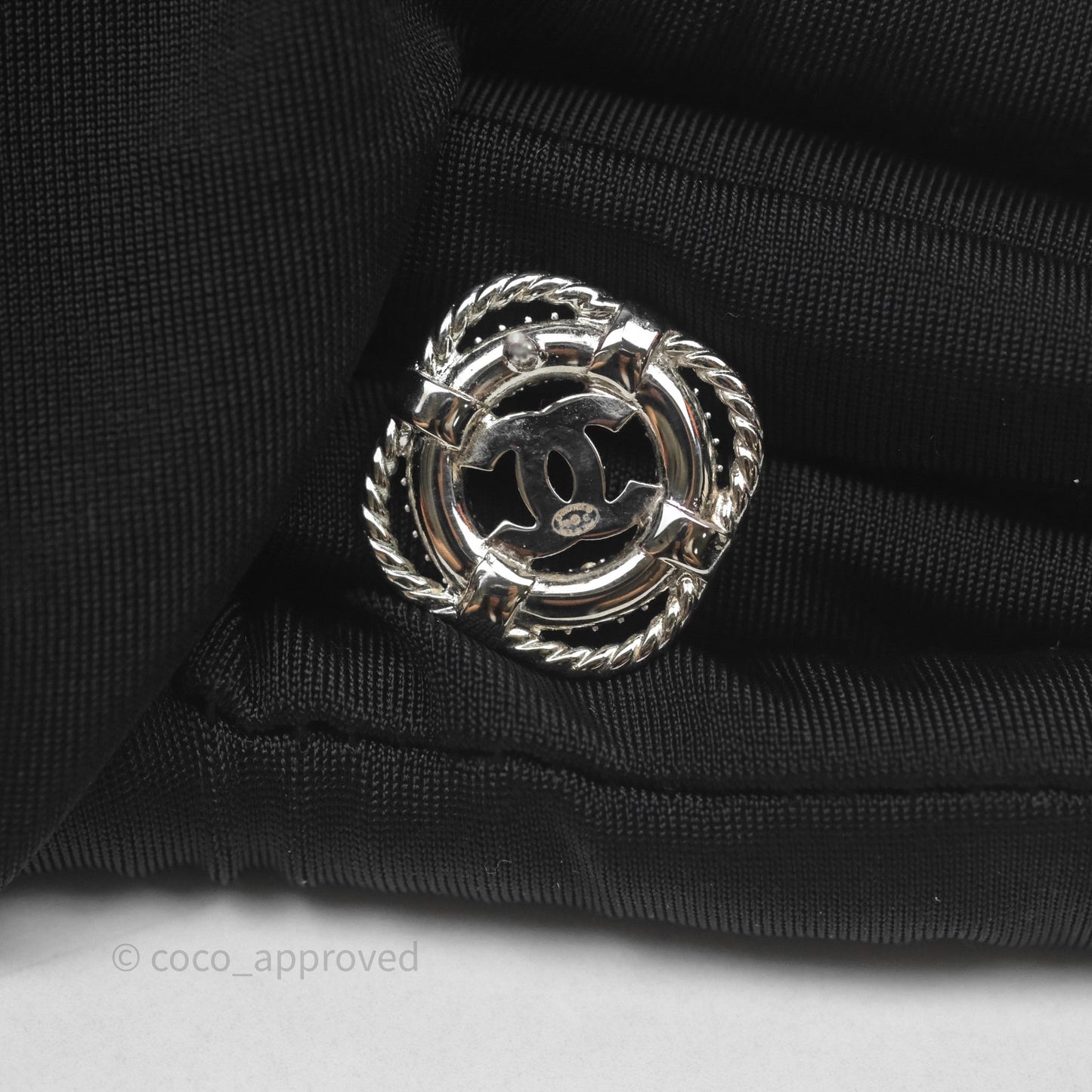 Chanel Crystal CC Square Round Earrings Silver Tone 19C