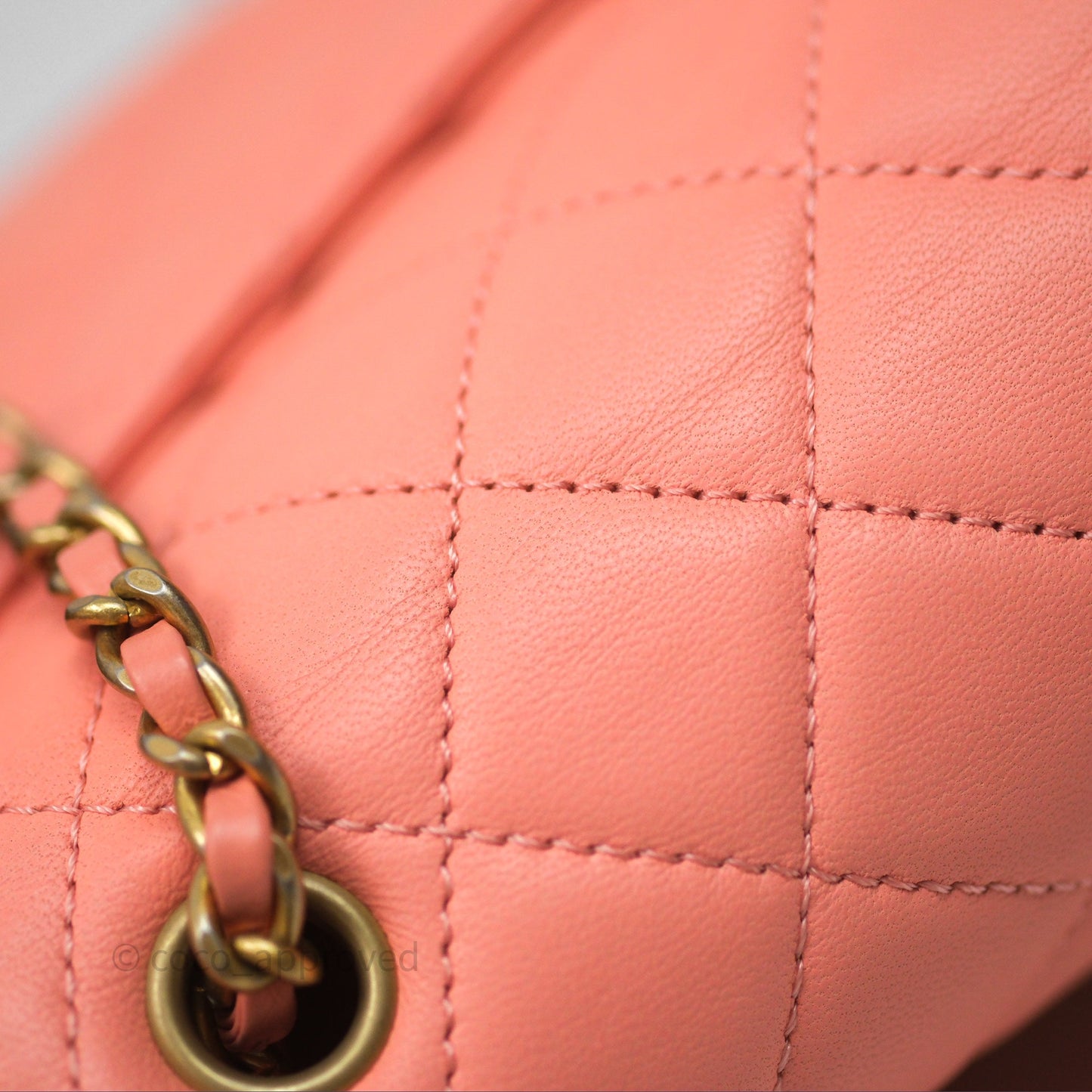 Chanel Pearl Crush Mini Square Quilted Peachy Pink Lambskin Aged Gold Hardware