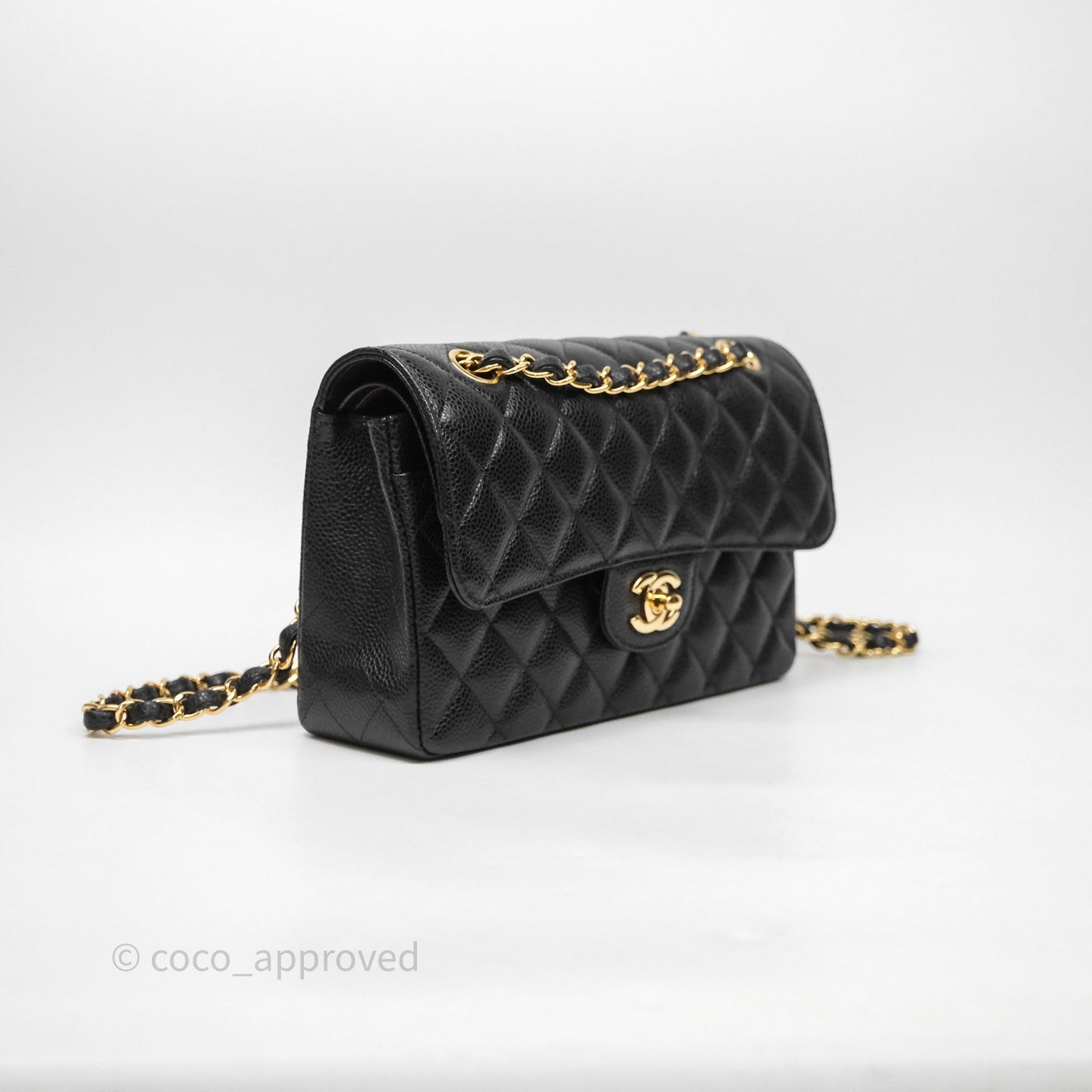 Chanel Small Classic Flap Quilted Black Caviar Gold Hardware
