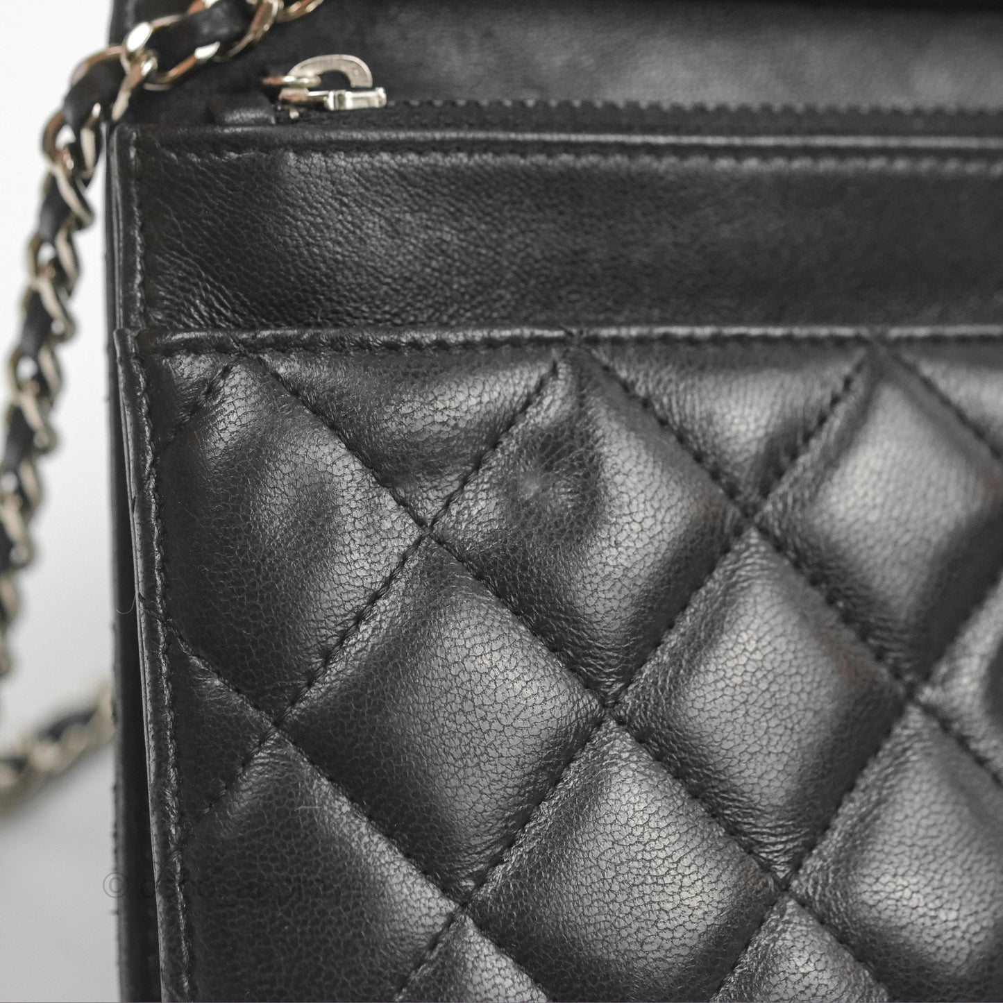 Chanel Quilted Classic Wallet On Chain WOC Black Lambskin Silver Hardware