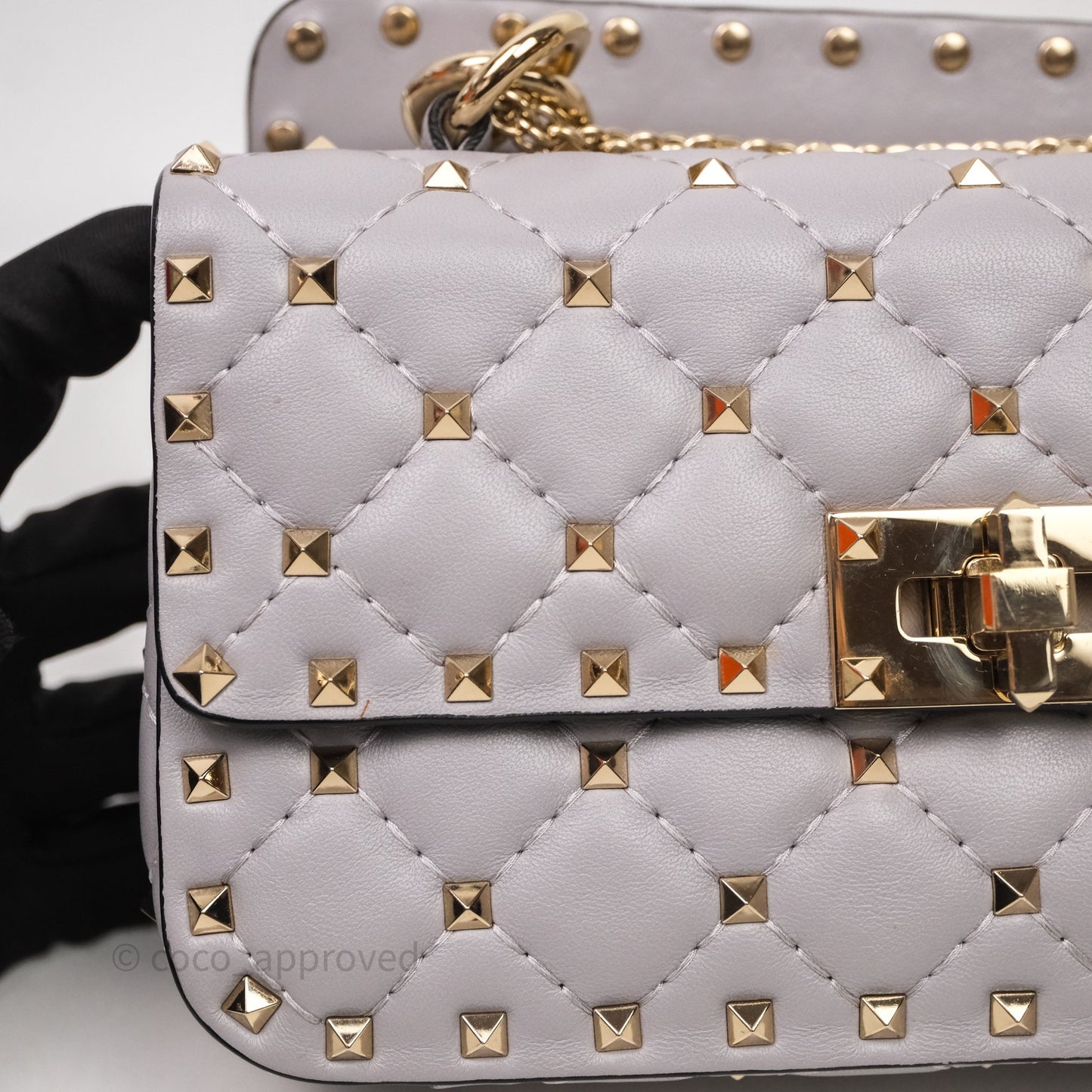Valentino Small Nappa Rockstud Spike Bag Grey Gold Hardware