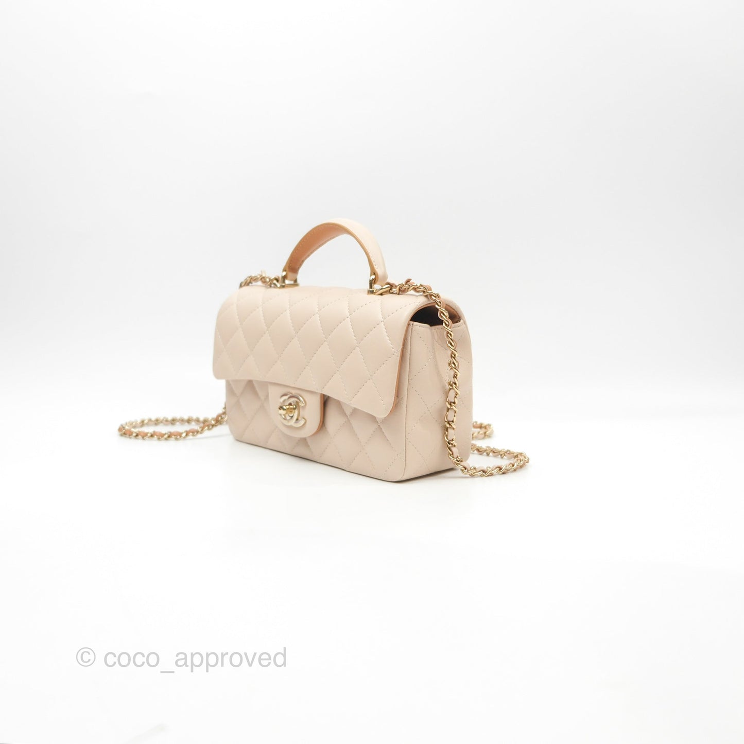 Chanel Top Handle Mini Rectangular Flap Bag Ecru/Beige Lambskin Gold Hardware 23P
