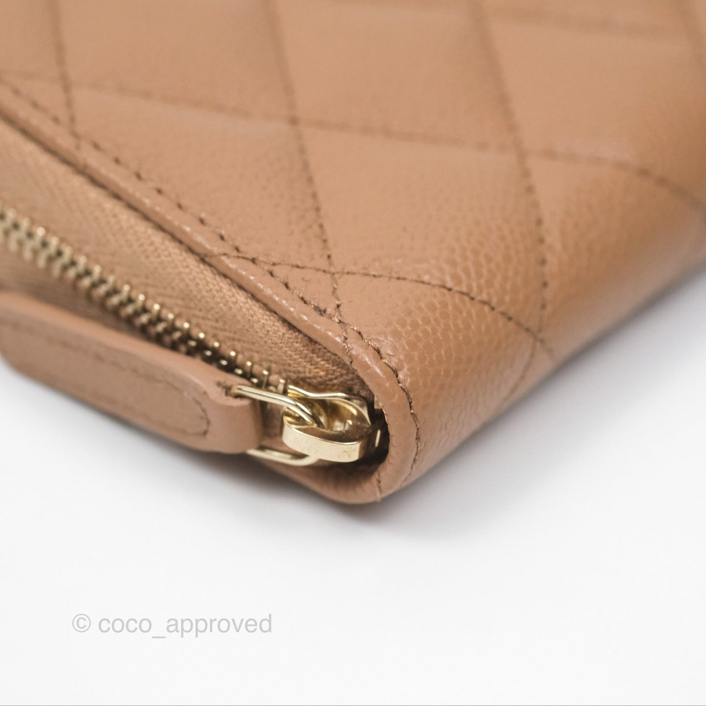 Chanel Classic Zipped Coin Purse Beige Caviar Gold Hardware