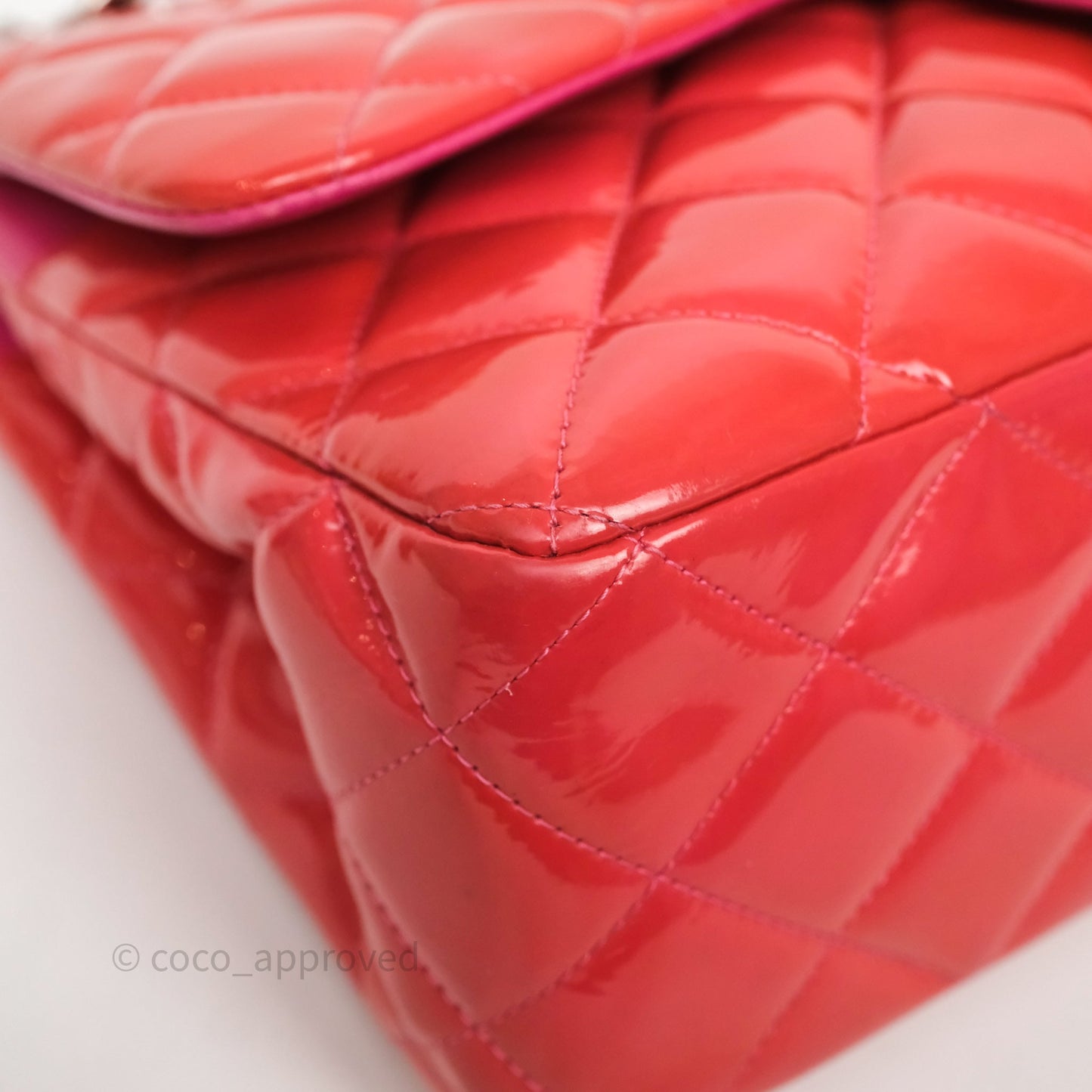 Chanel Jumbo Double Flap Red Orange Patent Silver Hardware⁣⁣