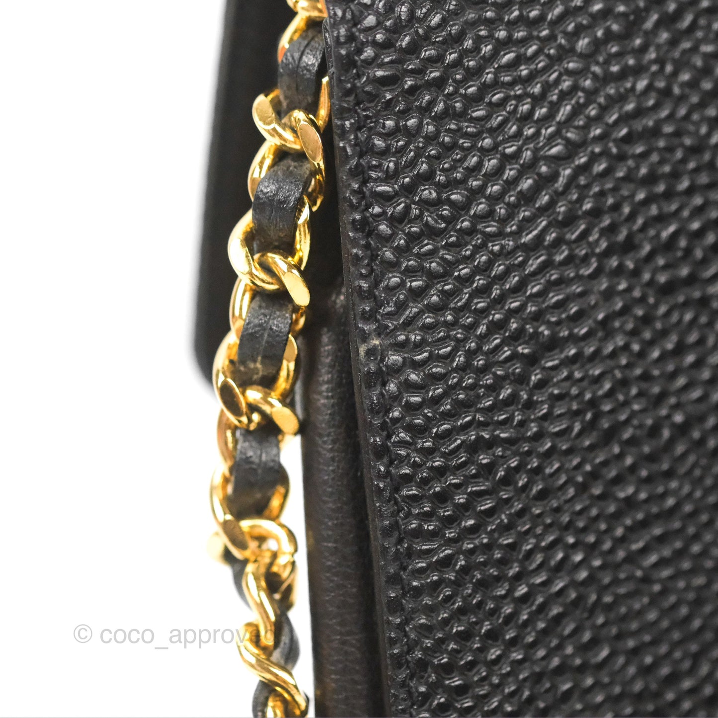 Chanel Vintage CC Caviar Black Phone Case With Chain Gold Hardware