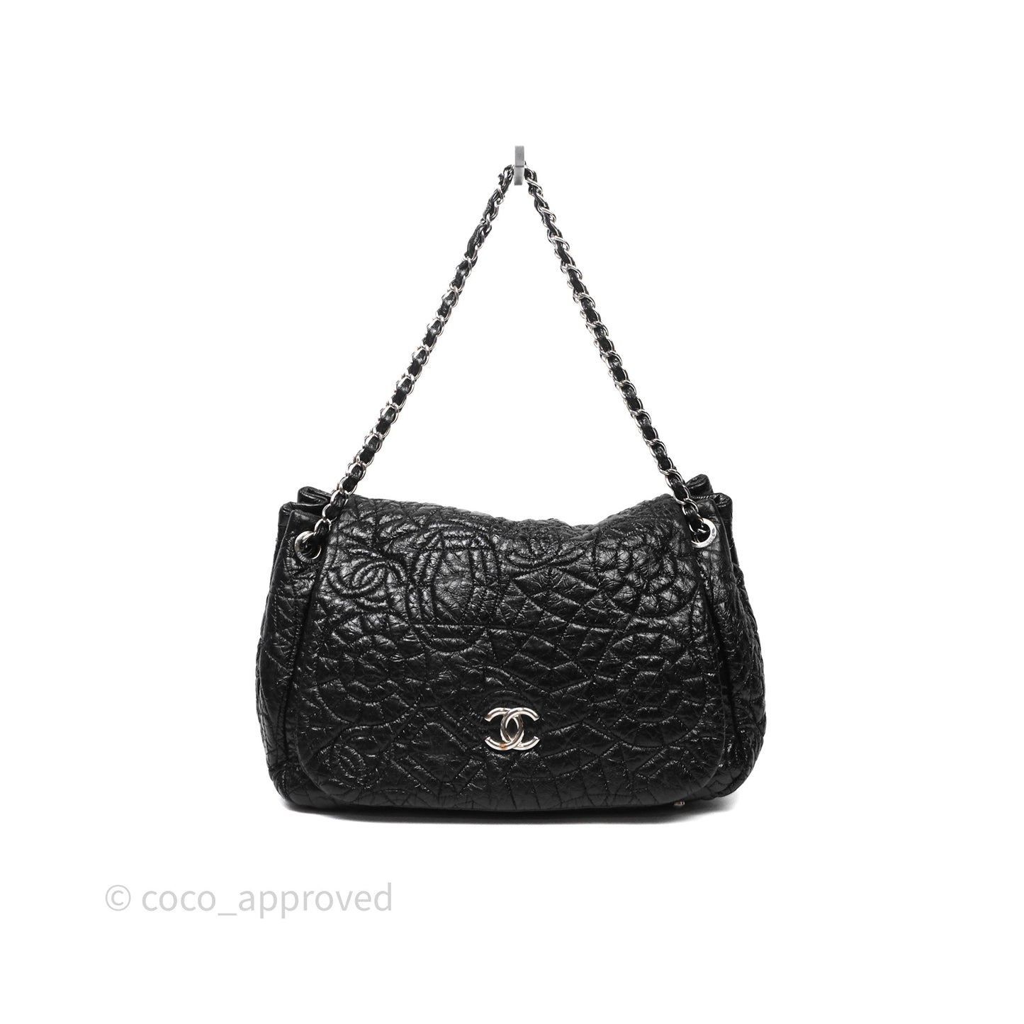 Chanel Black Vinyl Graphic Edge Flap Bag Silver Hardware⁣⁣