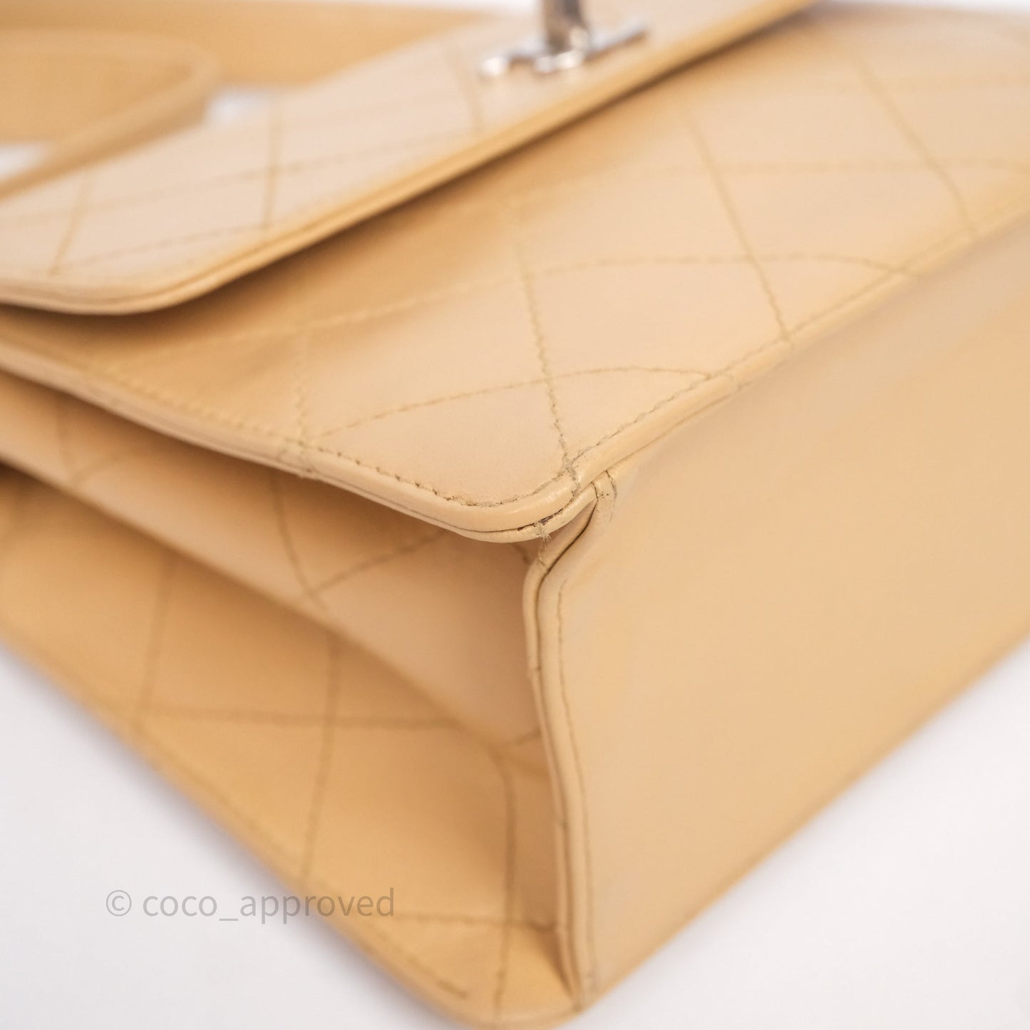 Chanel Vintage Quilted Kelly Shoulder Bag Beige Silver Hardware