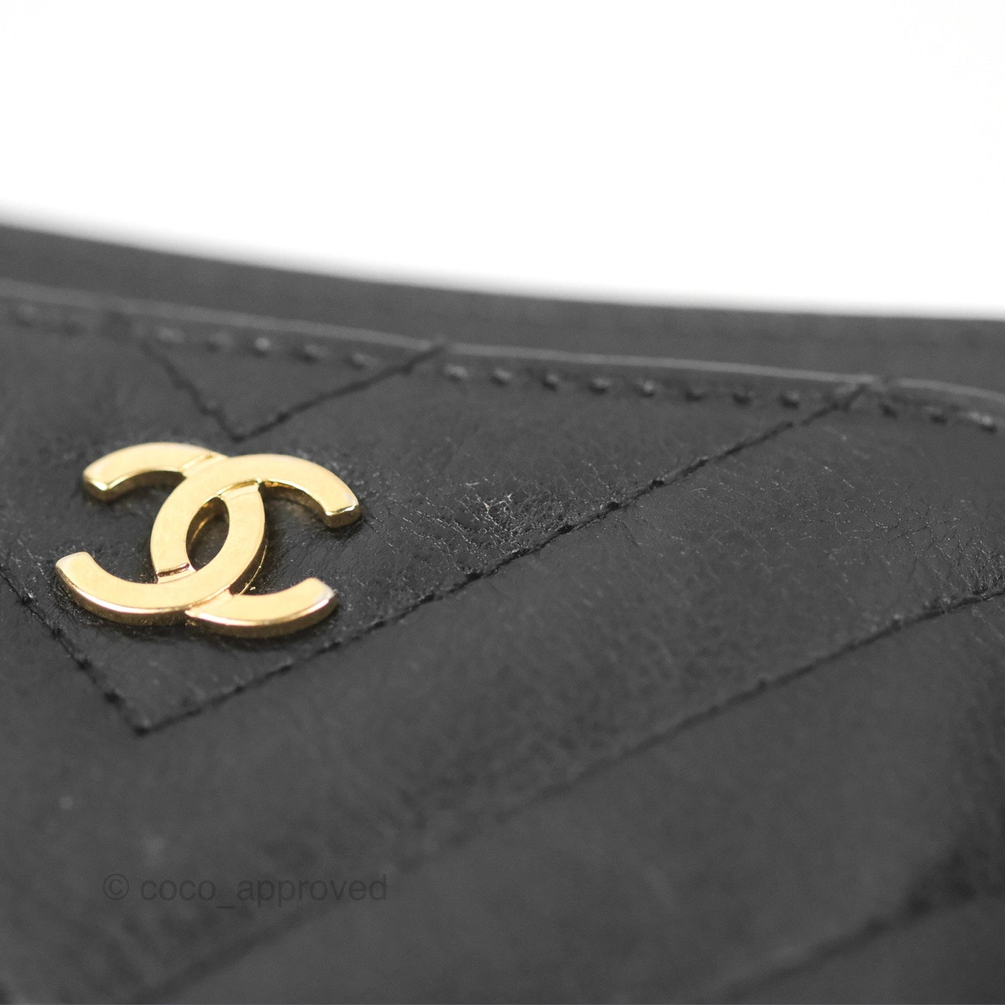 Chanel Classic Flat Card Holder Chevron Black Calfskin Gold Hardware