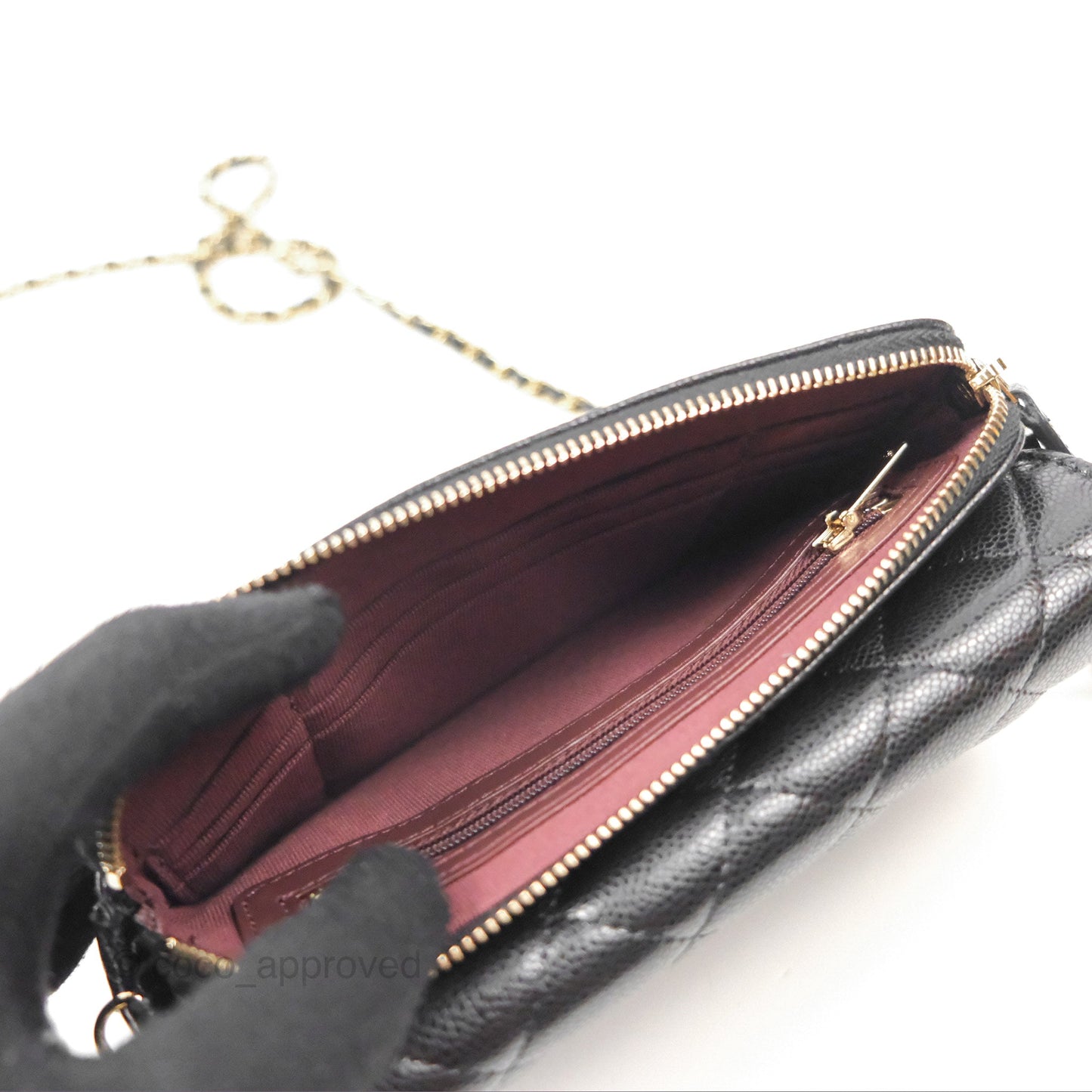 Chanel Classic Flap Phone Holder With Chain Black Caviar Gold Hardware 22A