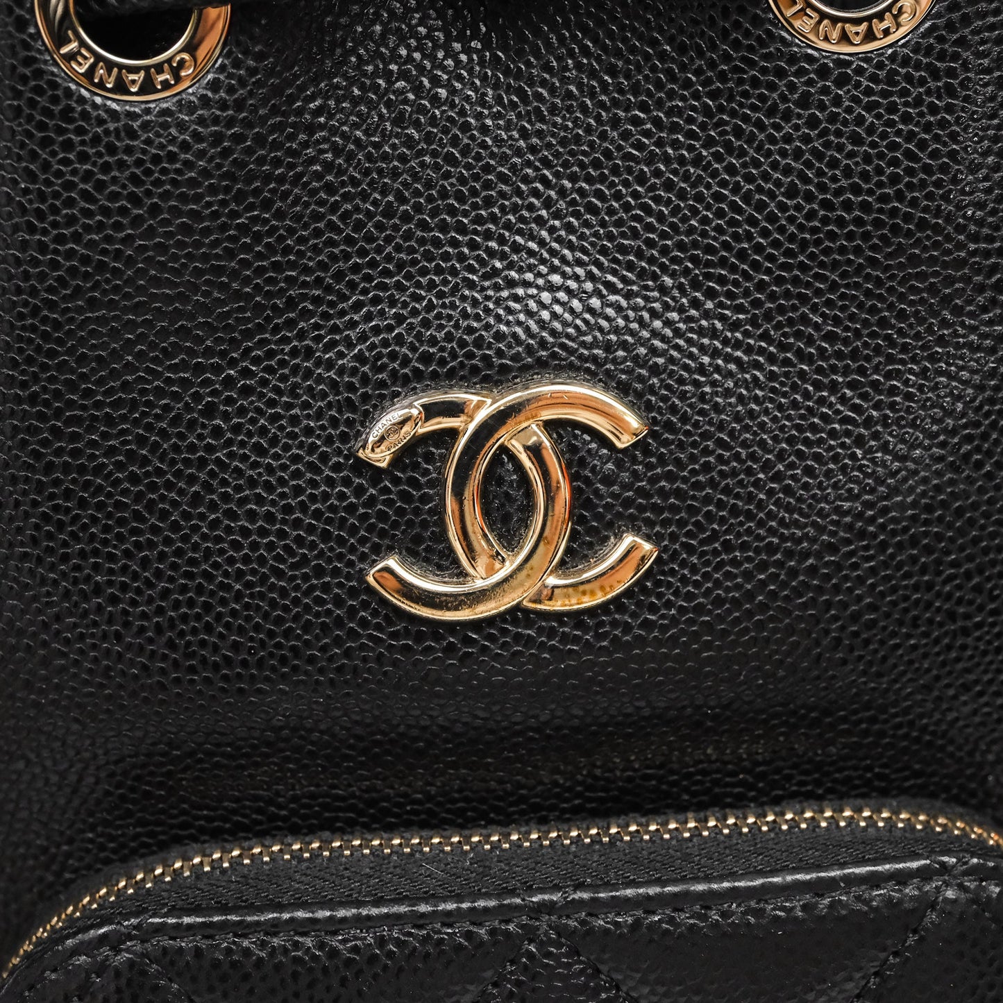 Chanel Business Affinity Drawstring Bucket Bag Black Caviar Gold Hardware