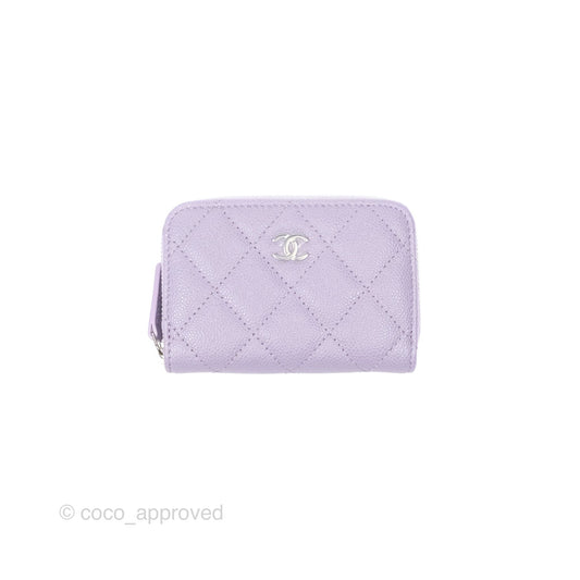 Chanel Classic Zipped Coin Purse Lilac Caviar Silver Hardware