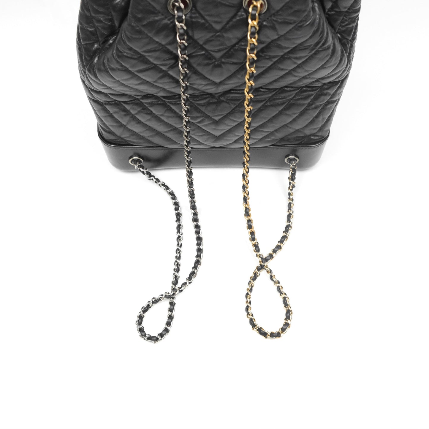 Chanel Medium Chevron Gabrielle Backpack Black Aged Calfskin