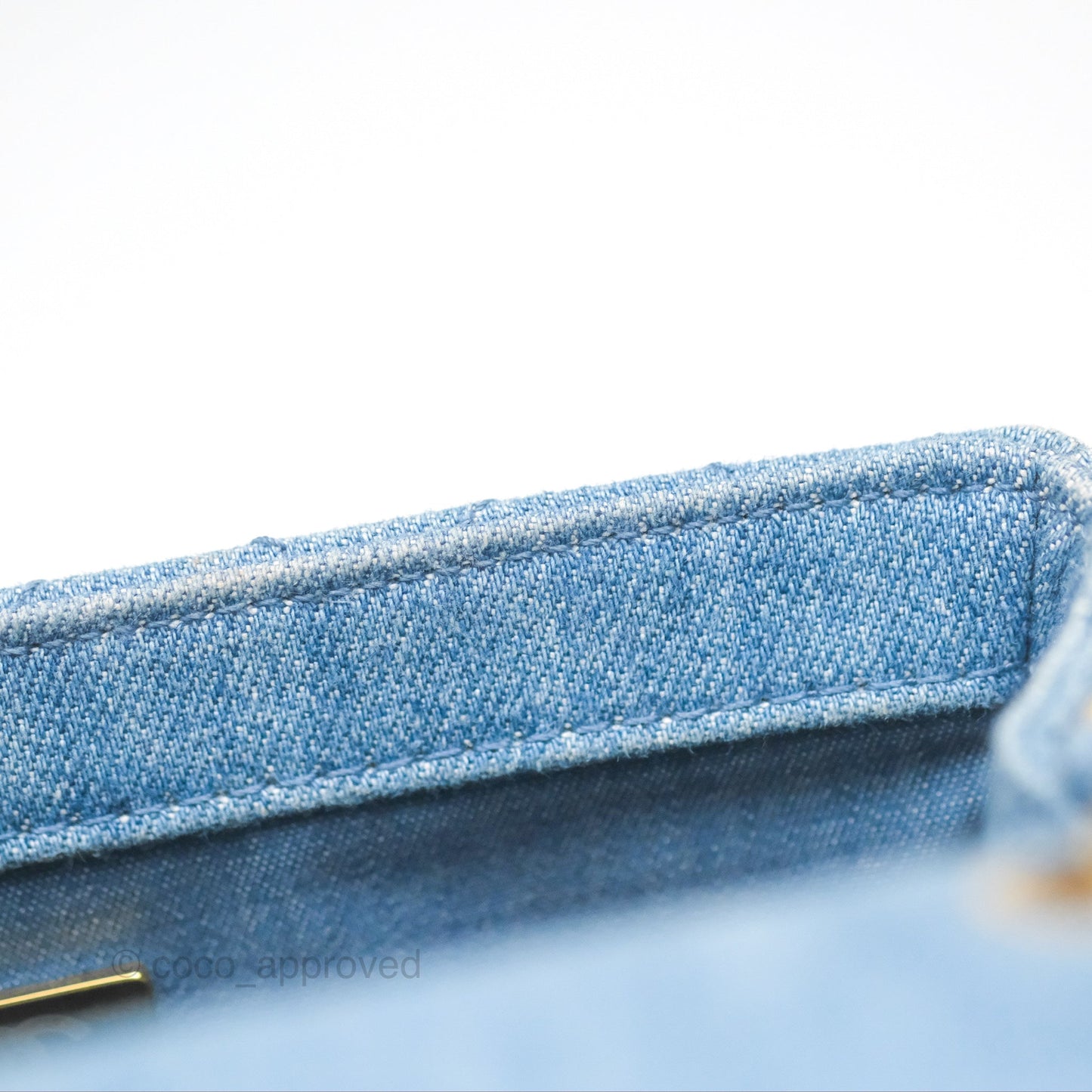 Chanel Mini Square Pearl Crush Quilted Denim Aged Gold Hardware