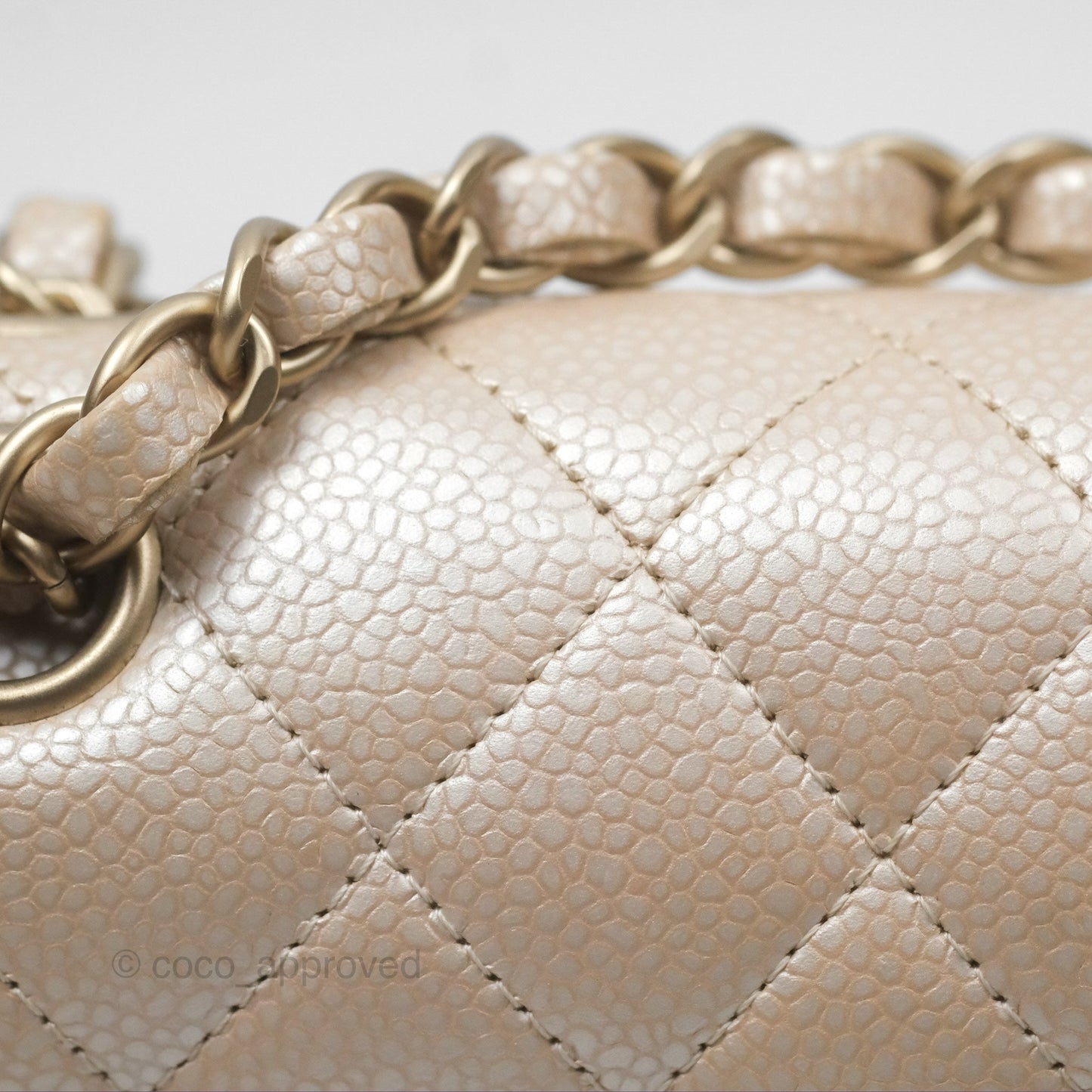 Chanel Classic M/L Medium Double Flap Iridescent Pearly Caviar Aged Gold Hardware⁣⁣