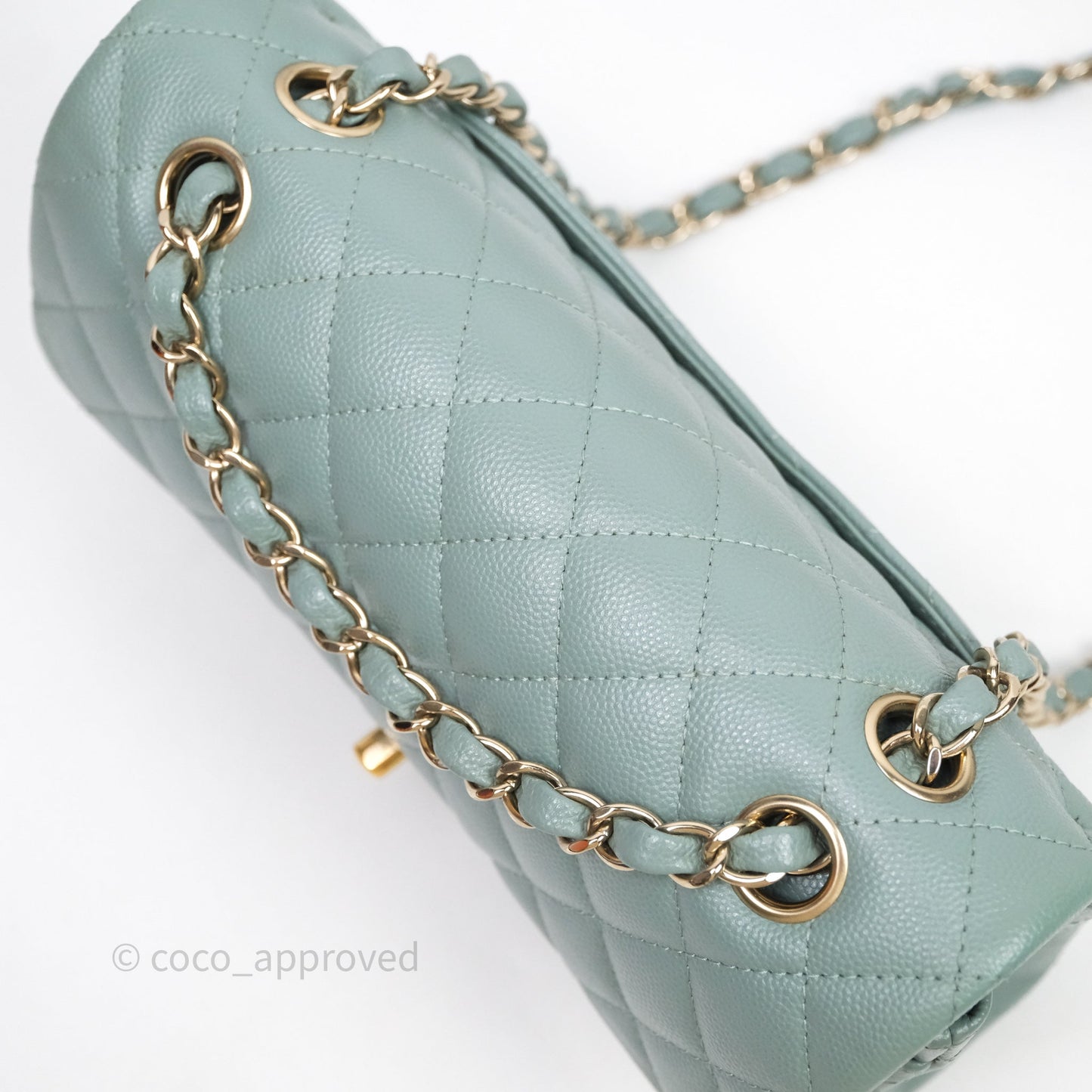 Chanel Small Quilted Classic Flap Tiffany Green Cavier Gold Hardware