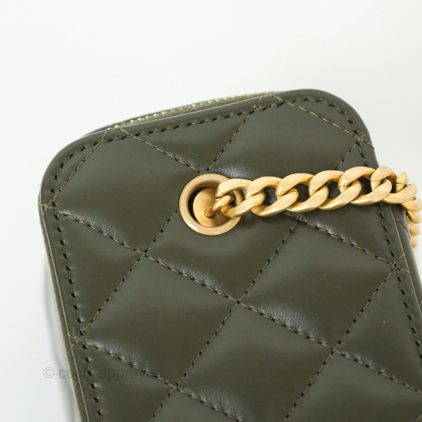 Chanel All Slide Vanity with Adjustable Chain Dark Olive Green Lambskin Aged Gold Hardware