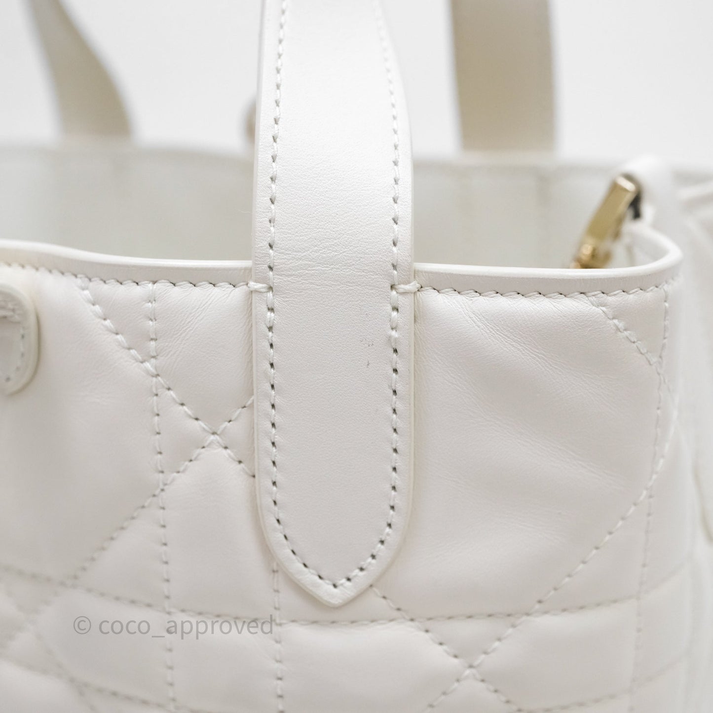 Christian Dior Small Toujours Vertical Tote Bag Latte Macrocannage Calfskin Gold Hardware