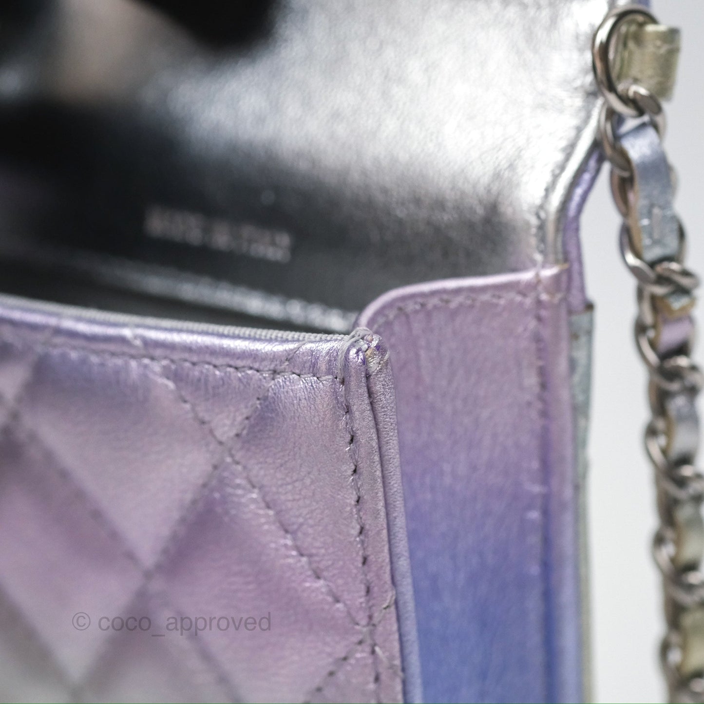 Chanel Classic Quilted Phone Holder Iridescent Rainbow Calfskin