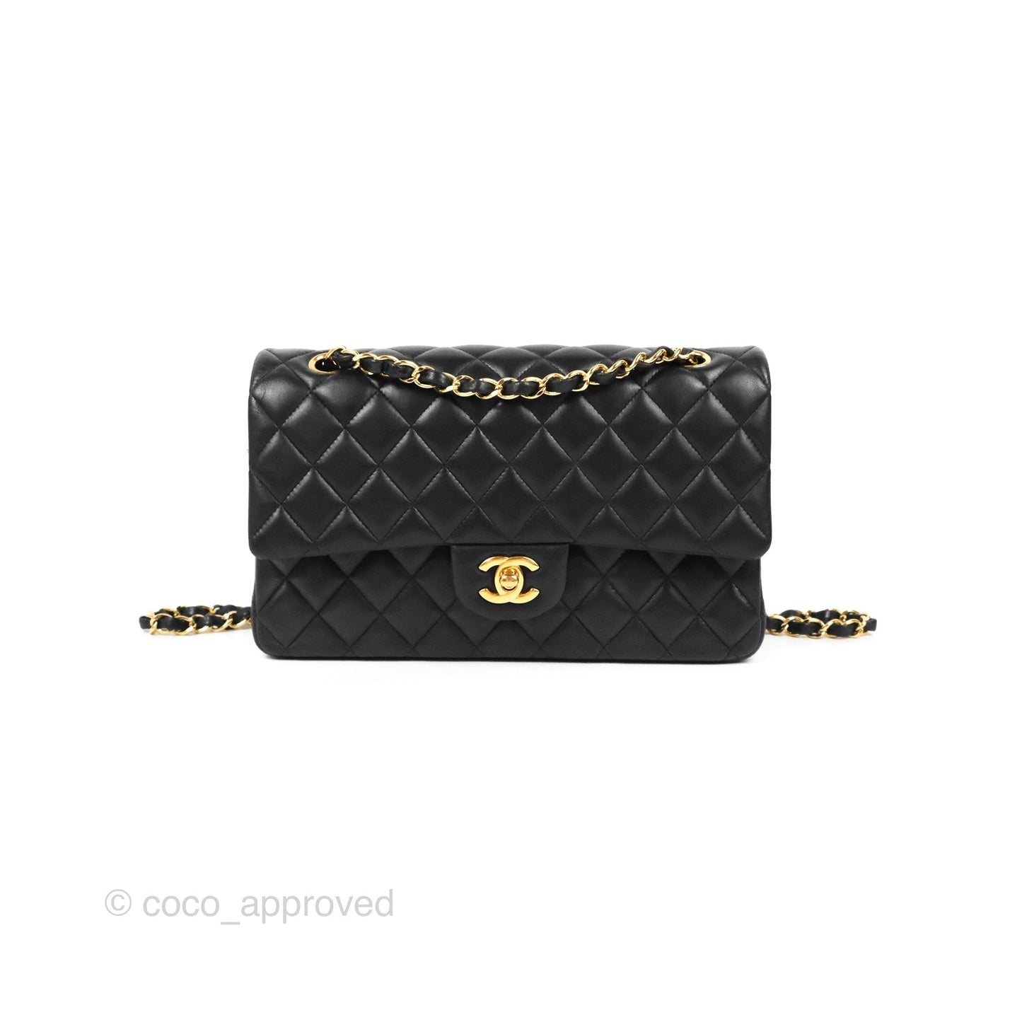 Chanel Classic M/L Medium Flap Quilted Black Lambskin Gold Hardware