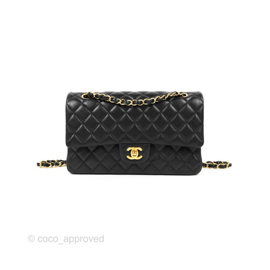 Chanel Classic M/L Medium Flap Quilted Black Lambskin Gold Hardware