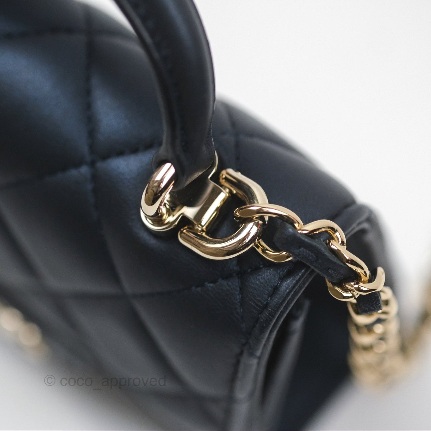 Chanel Mini Handle Clutch With Chain Iridescent Dark Navy Lambskin Gold Hardware