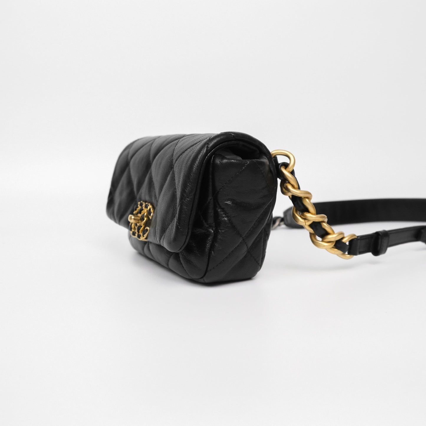 Chanel 19 Waist Bag Black Goatskin Mixed Hardware