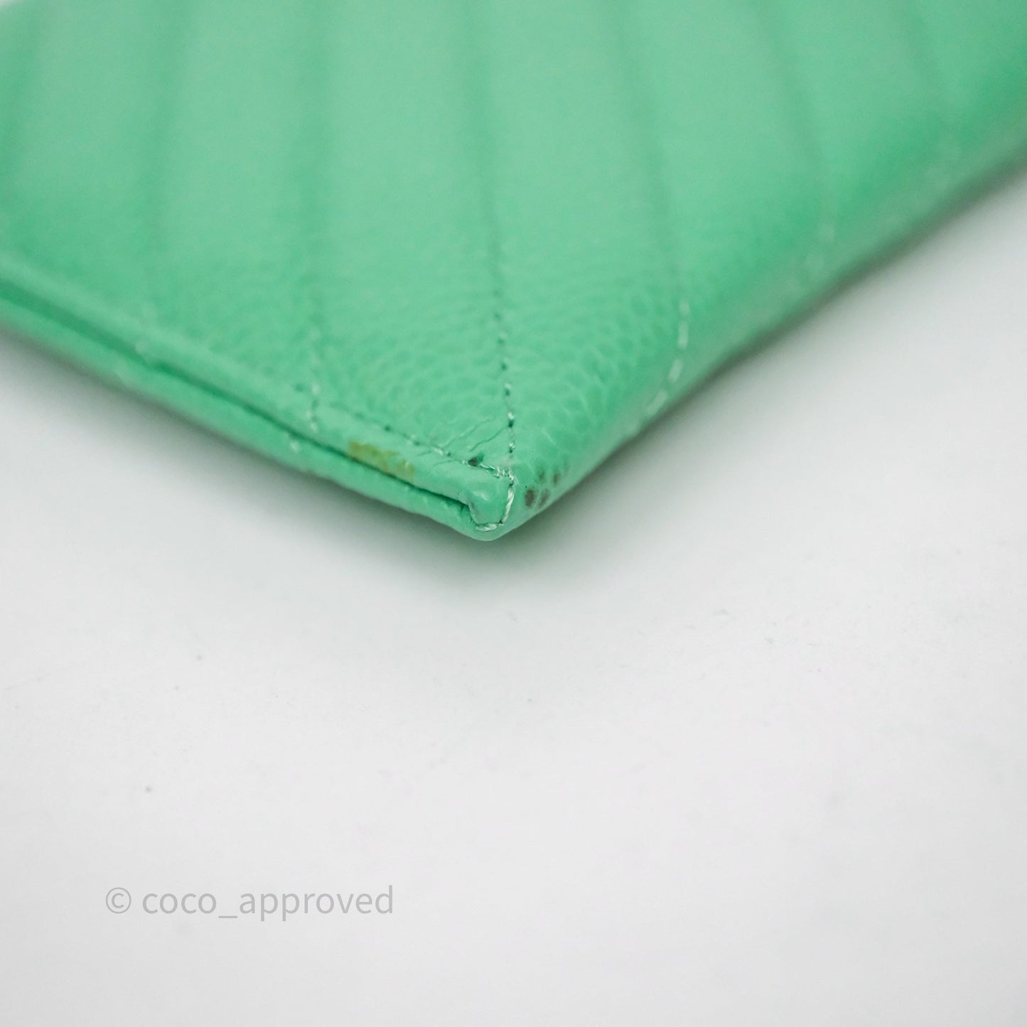 Chanel Long Zip Chevron Green Wallet Silver Hardware