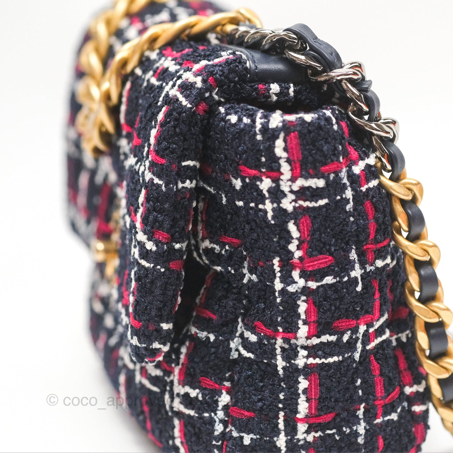 Chanel 19 Small Navy Grid Tweed Mixed Hardware