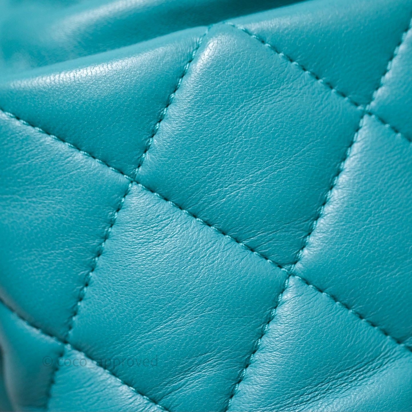 Chanel Pearl CC Drawstring Bucket Bag Teal Green Lambskin Gold Hardware