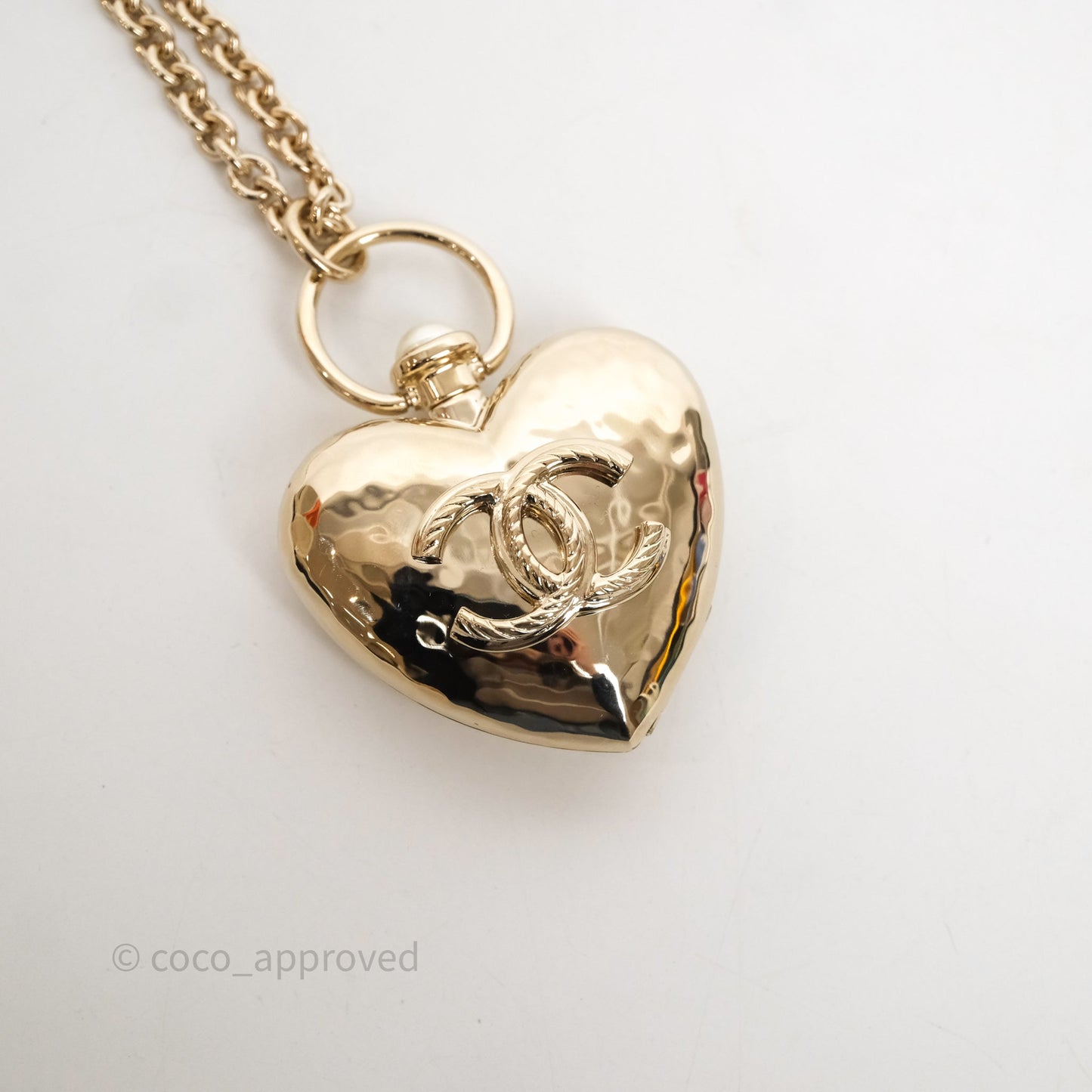 Chanel Metal CC Heart Locket Long Necklace Gold Tone 22C