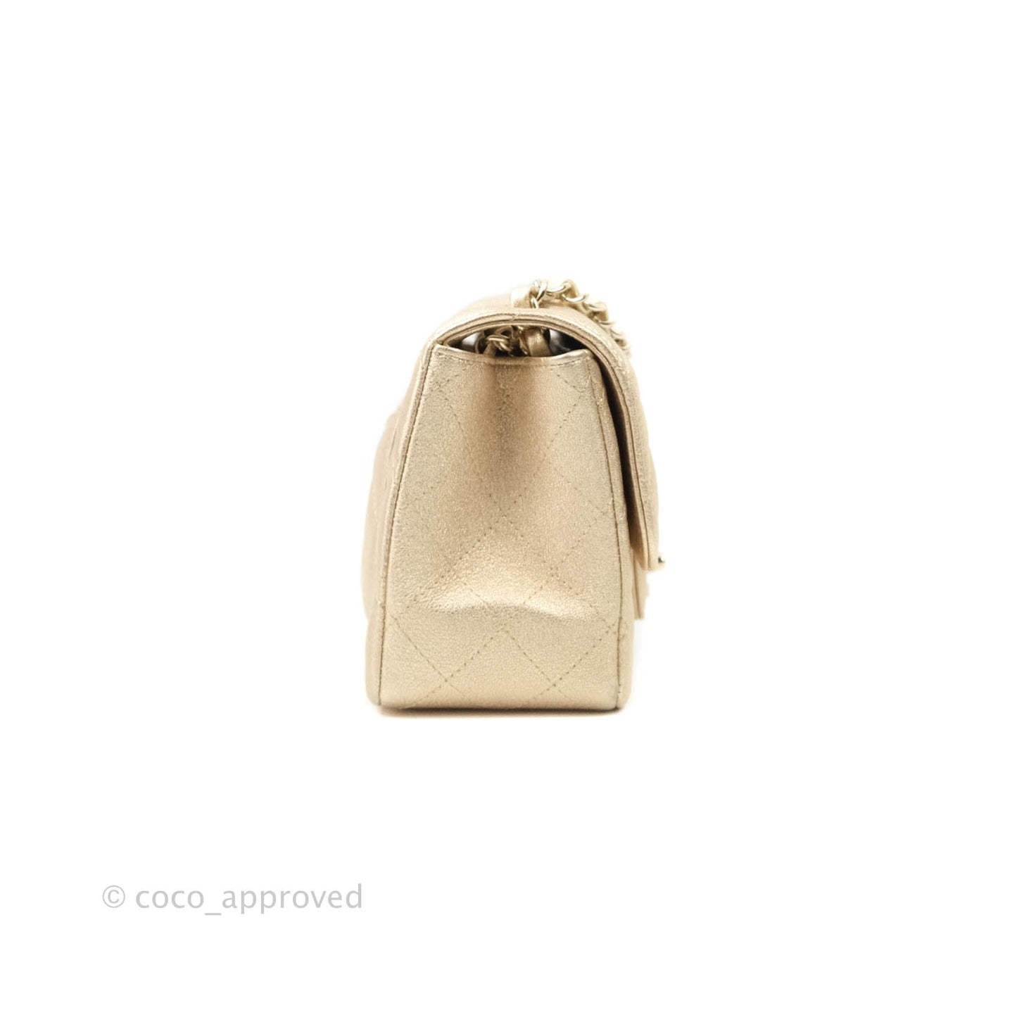 Chanel Classic Quilted Mini Square Flap Iridescent Gold Gold Hardware 21P