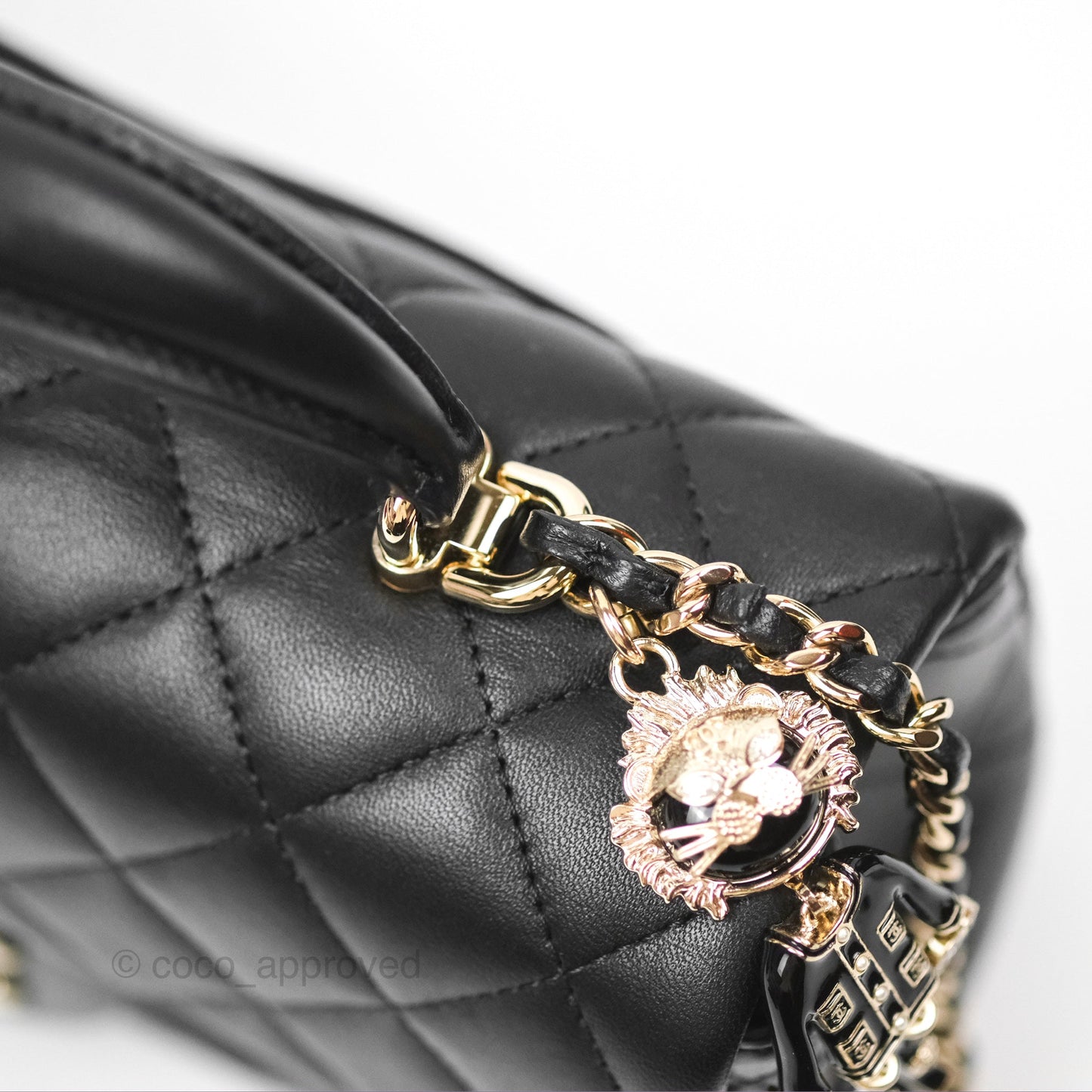 Chanel Top Handle Mini Rectangular Flap Bag with Charm Black Lambskin Gold Hardware