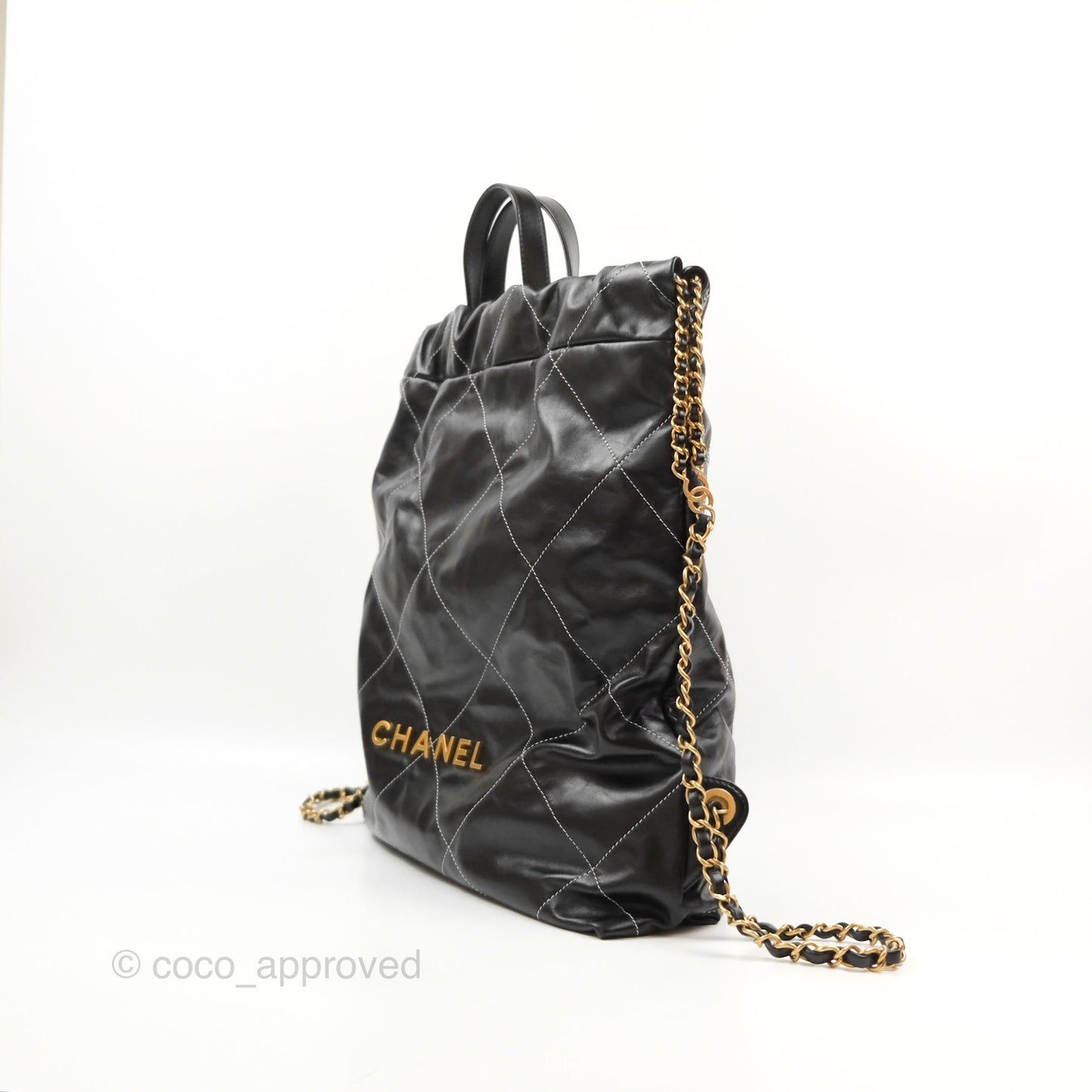 Chanel 22 Medium Shiny Calfskin Quilted Backpack Black