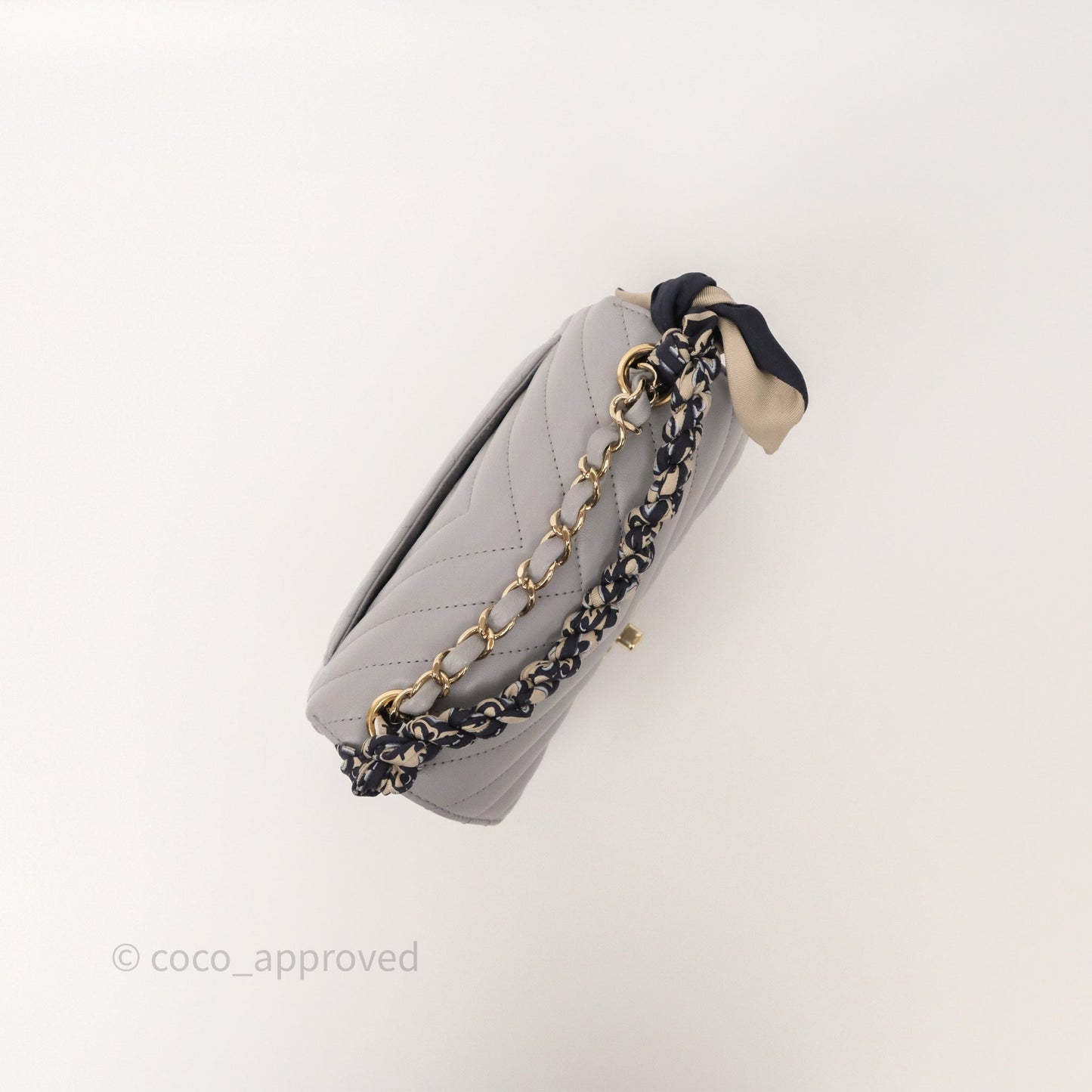 Chanel Mini Square Flap Chevron Grey Lambskin Gold Hardware