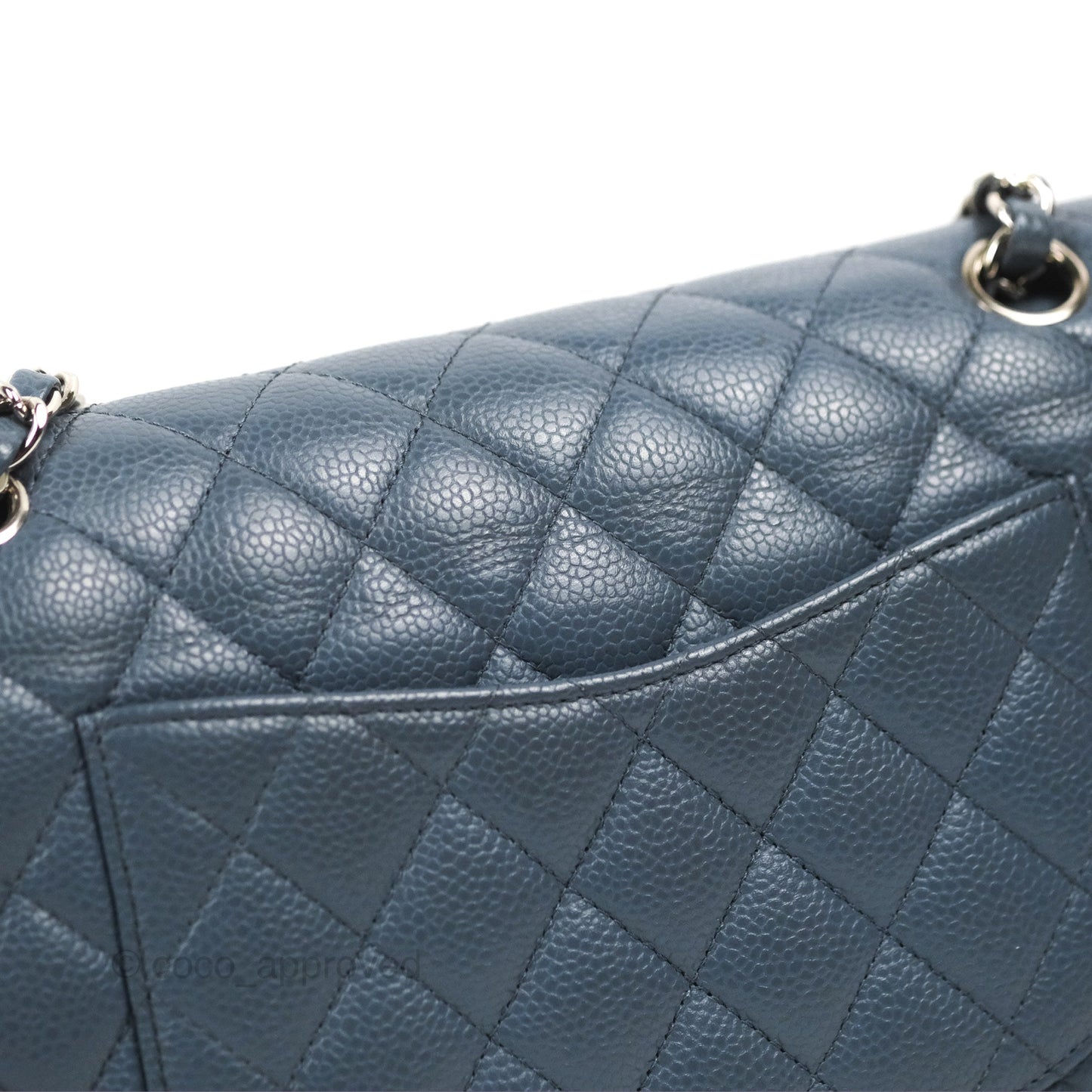 Chanel Classic Double Flap Quilted M/L Blue Caviar Silver Hardware