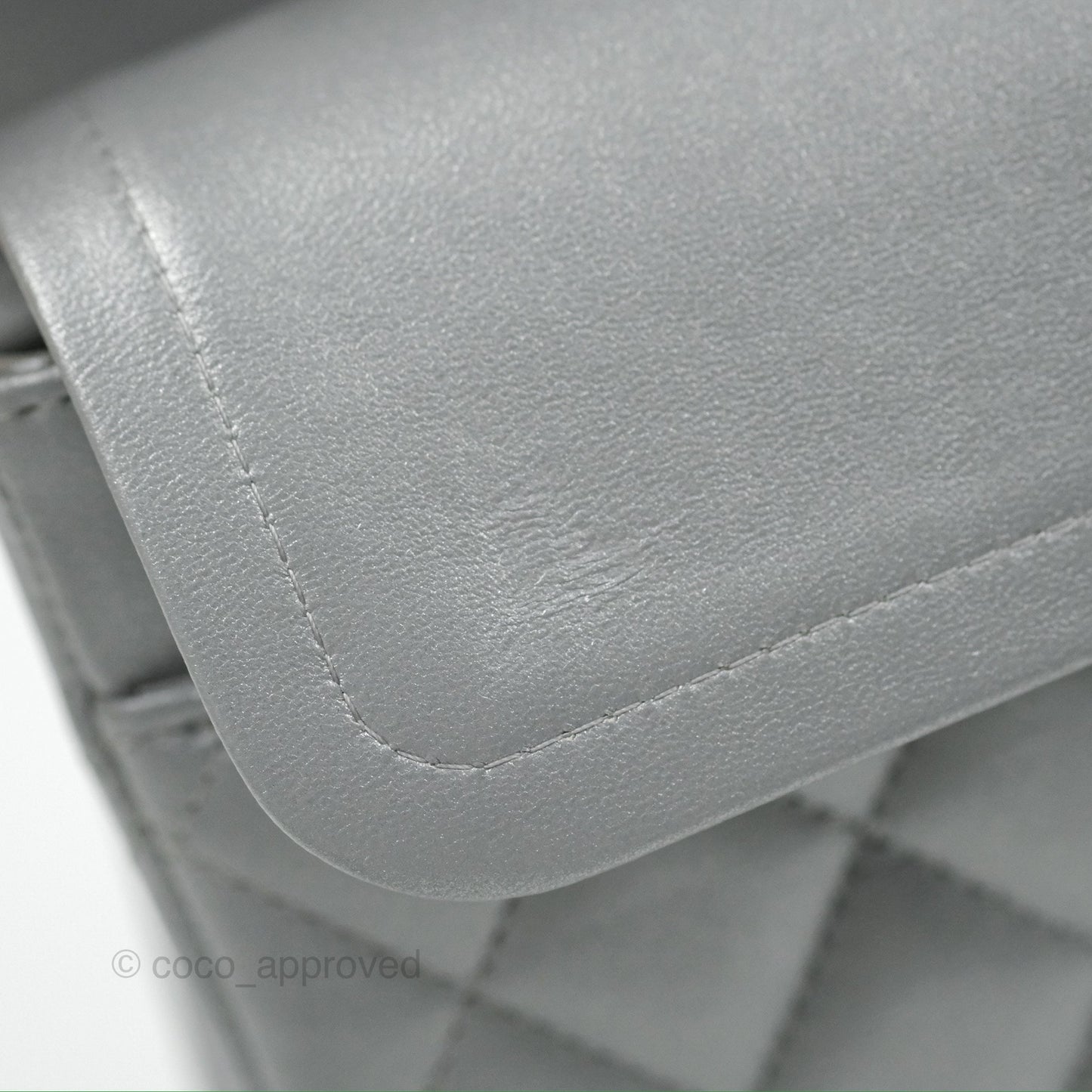 Chanel Classic M/L Medium Flap Quilted Pearly Silver Silver Hardware 23P