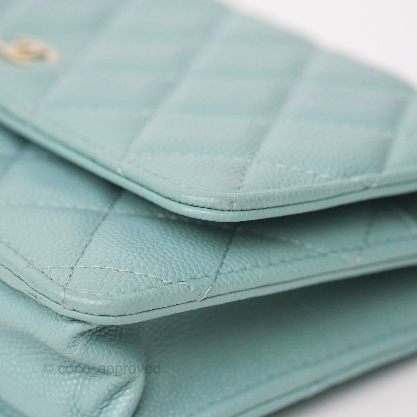 Chanel Quilted Classic Wallet On Chain WOC Tiffany Blue Caviar Gold Hardware