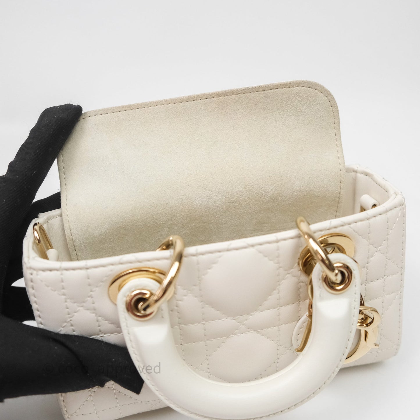 Christian Dior Micro Lady D-Joy Bag Latte Cannage Lambskin Gold Hardware