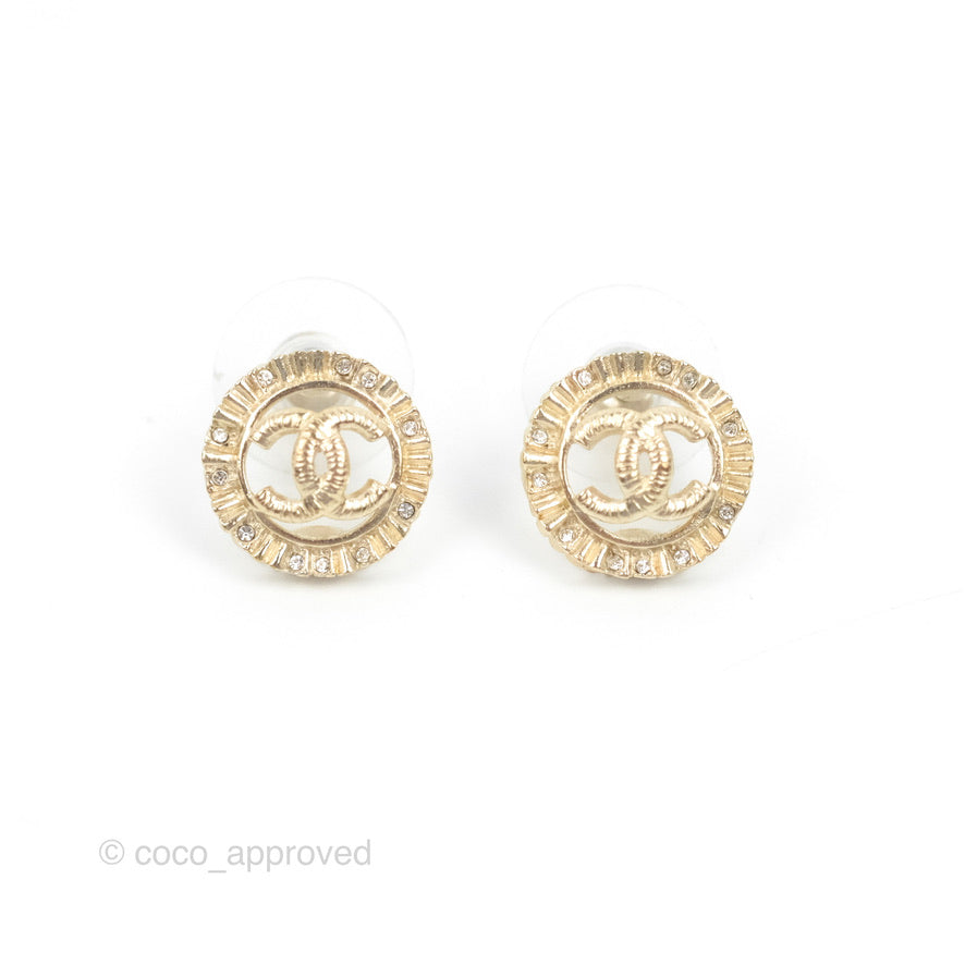 Chanel CC Round Earrings Gold Tone 20S