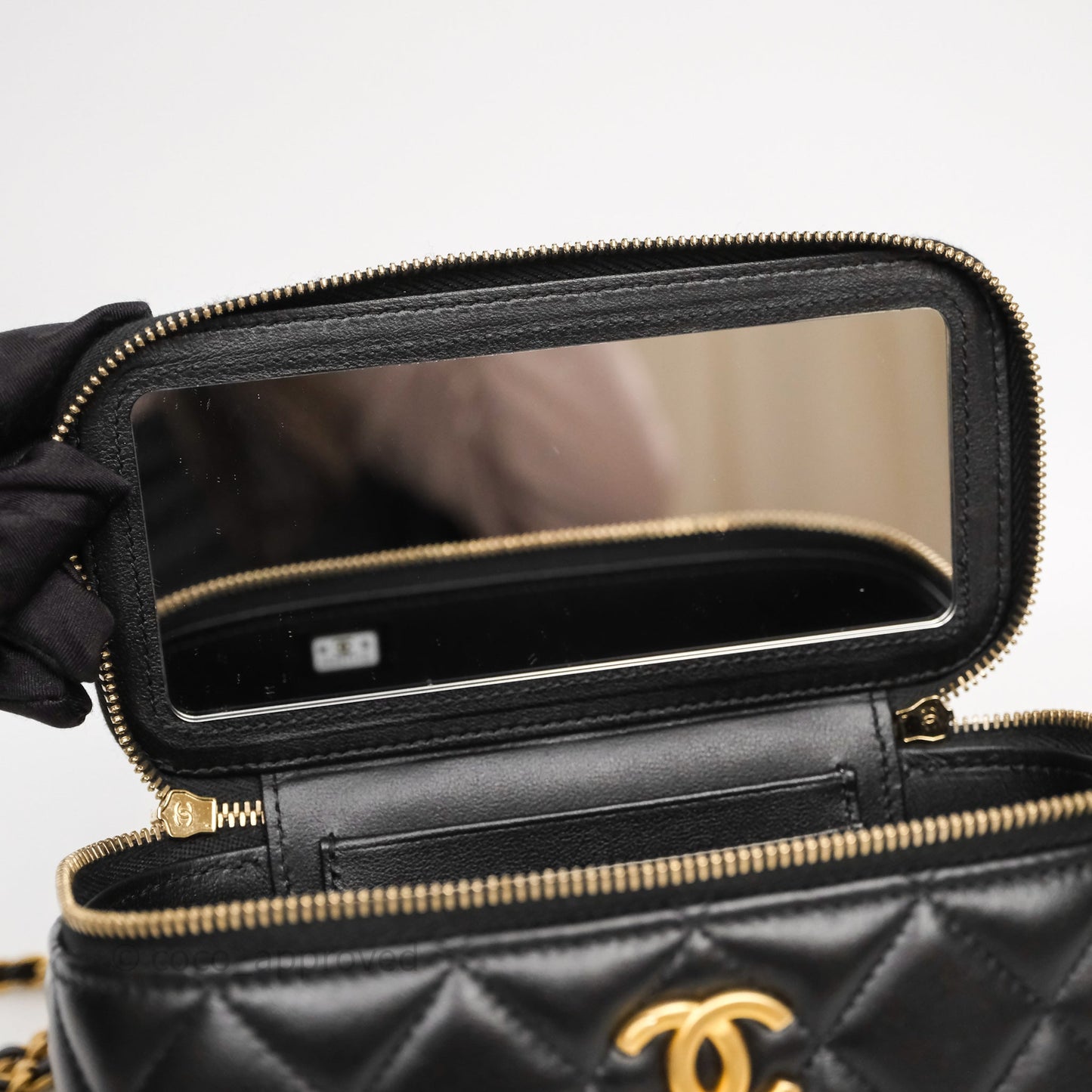 Chanel Top Handle Vanity Rectangular Black Lambskin Aged Gold Hardware